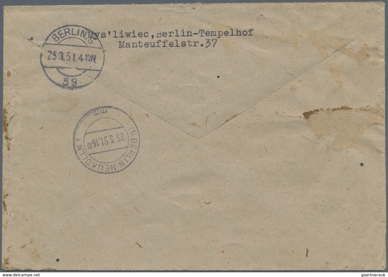 Berlin - Postschnelldienst: 1951 (25.3.), Bauten 80 Pf. Einzelfrankatur Auf Postschnelldienst-Brief - Altri & Non Classificati