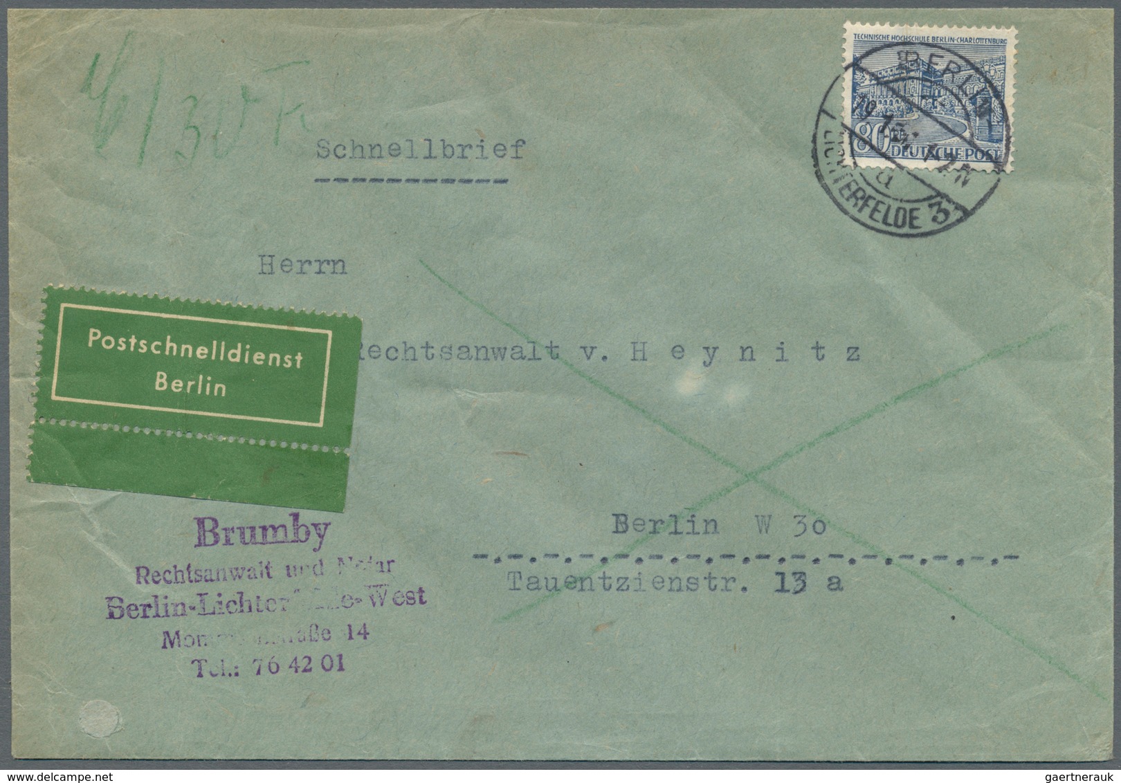 Berlin - Postschnelldienst: 1949/53:  Kleiner Posten Von Vier Schnelldienstbriefen, Alle Mit 80 Pfen - Other & Unclassified