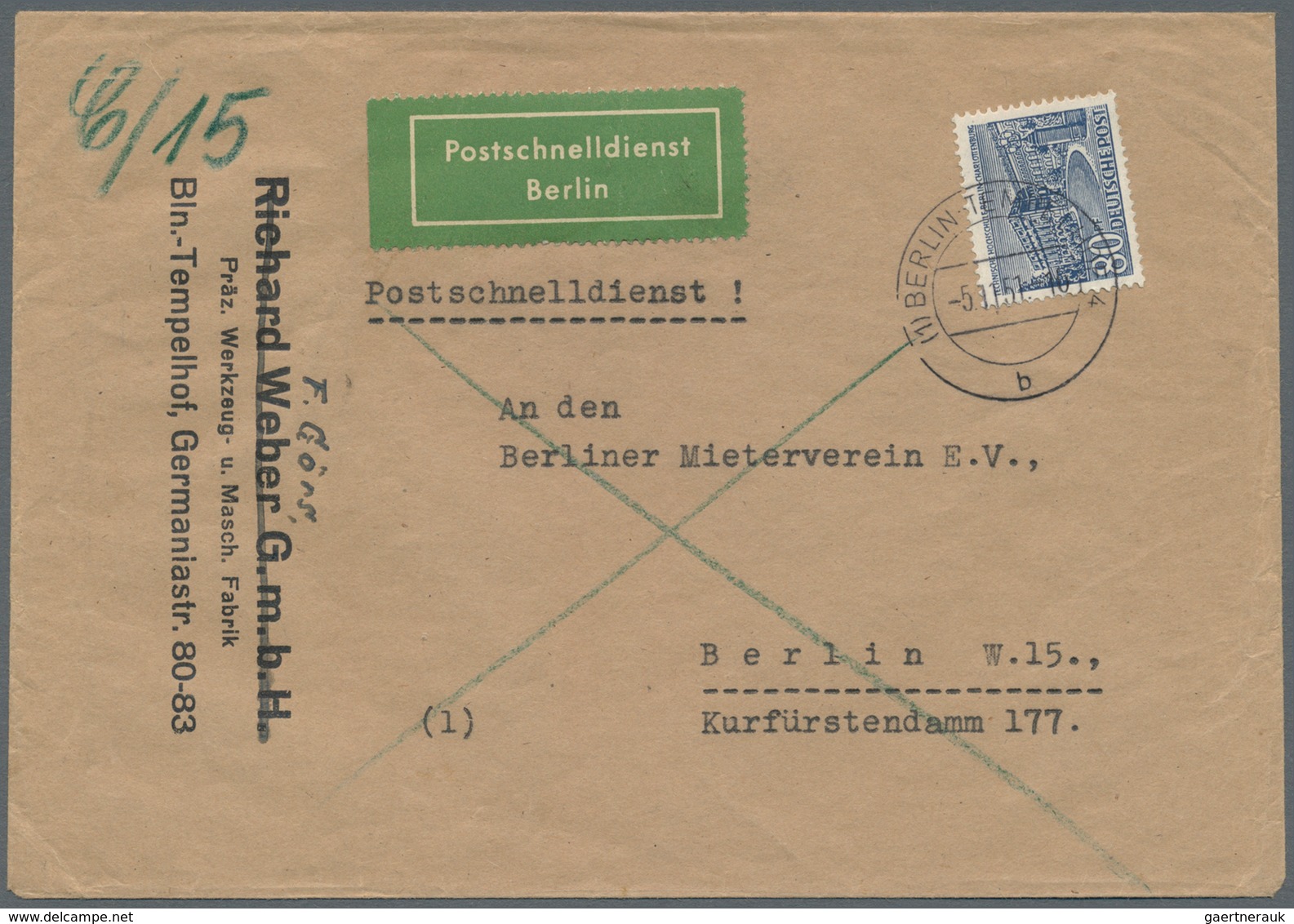 Berlin - Postschnelldienst: 1981: Schnelldienstbrief 80 Pfennig Bauten EF Ab Zweigpostamt Tempelhof - Altri & Non Classificati