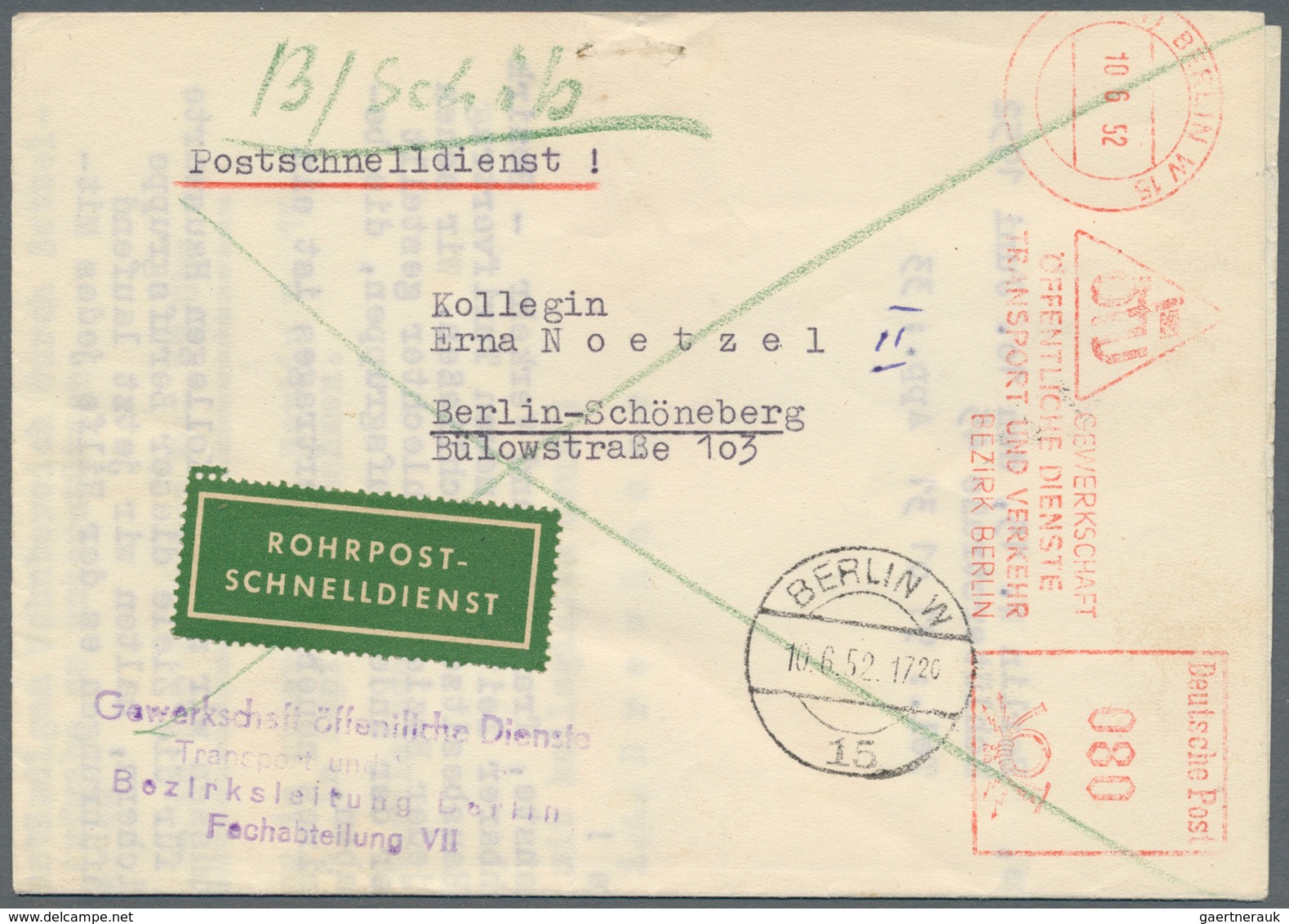 Berlin - Postschnelldienst: 1952/1953: Faltbrief Amtsgericht Tiergarten Als Schnelldienst Mit Absend - Altri & Non Classificati