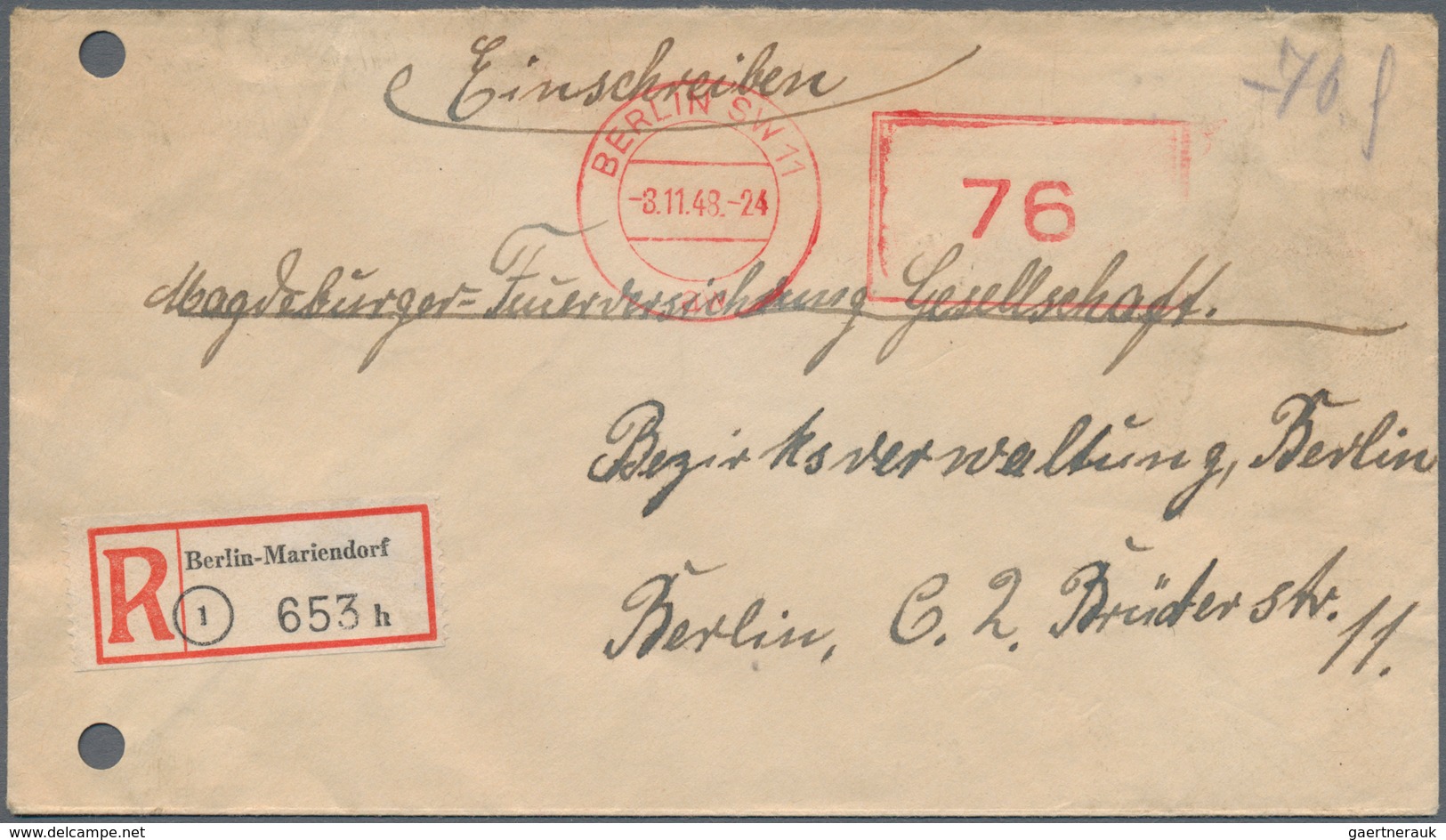 Berlin - Besonderheiten: 1948 (8.11.), R-Brief Mit Aptierten Freistempel Des Dt. Reiches Mit Wertang - Altri & Non Classificati
