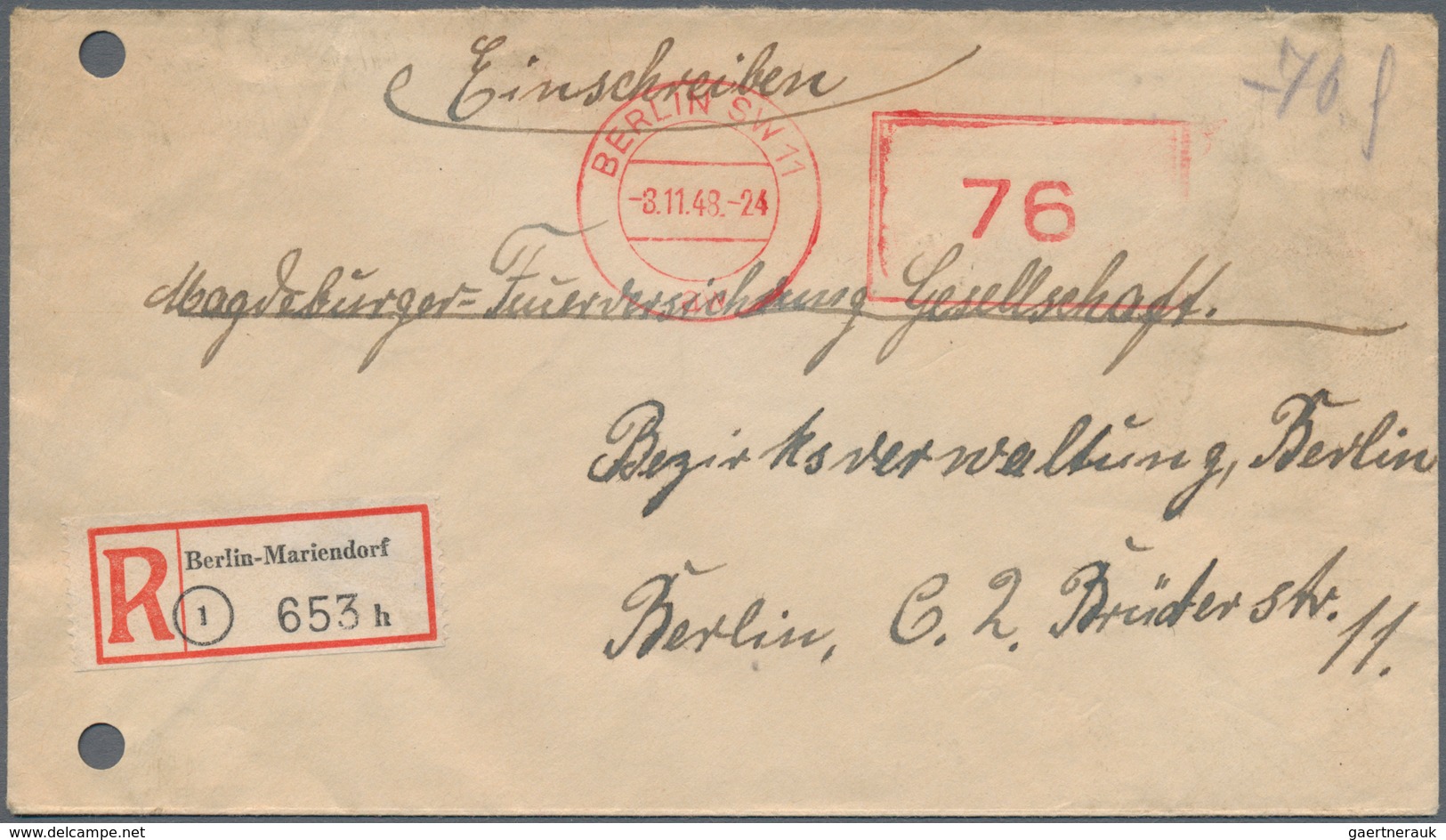 Berlin - Besonderheiten: 1948 (8.11.), R-Brief Mit Aptierten Freistempel Des Dt. Reiches Mit Wertang - Other & Unclassified