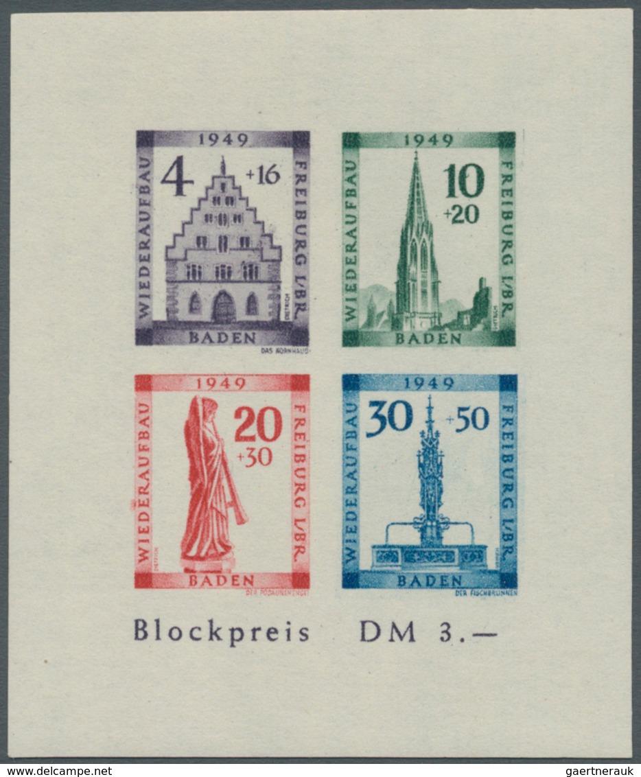 Französische Zone - Baden: 1949, Wiederaufbau-Block Ungezähnt Mit Plattenfehler "Balken über Zweitem - Altri & Non Classificati