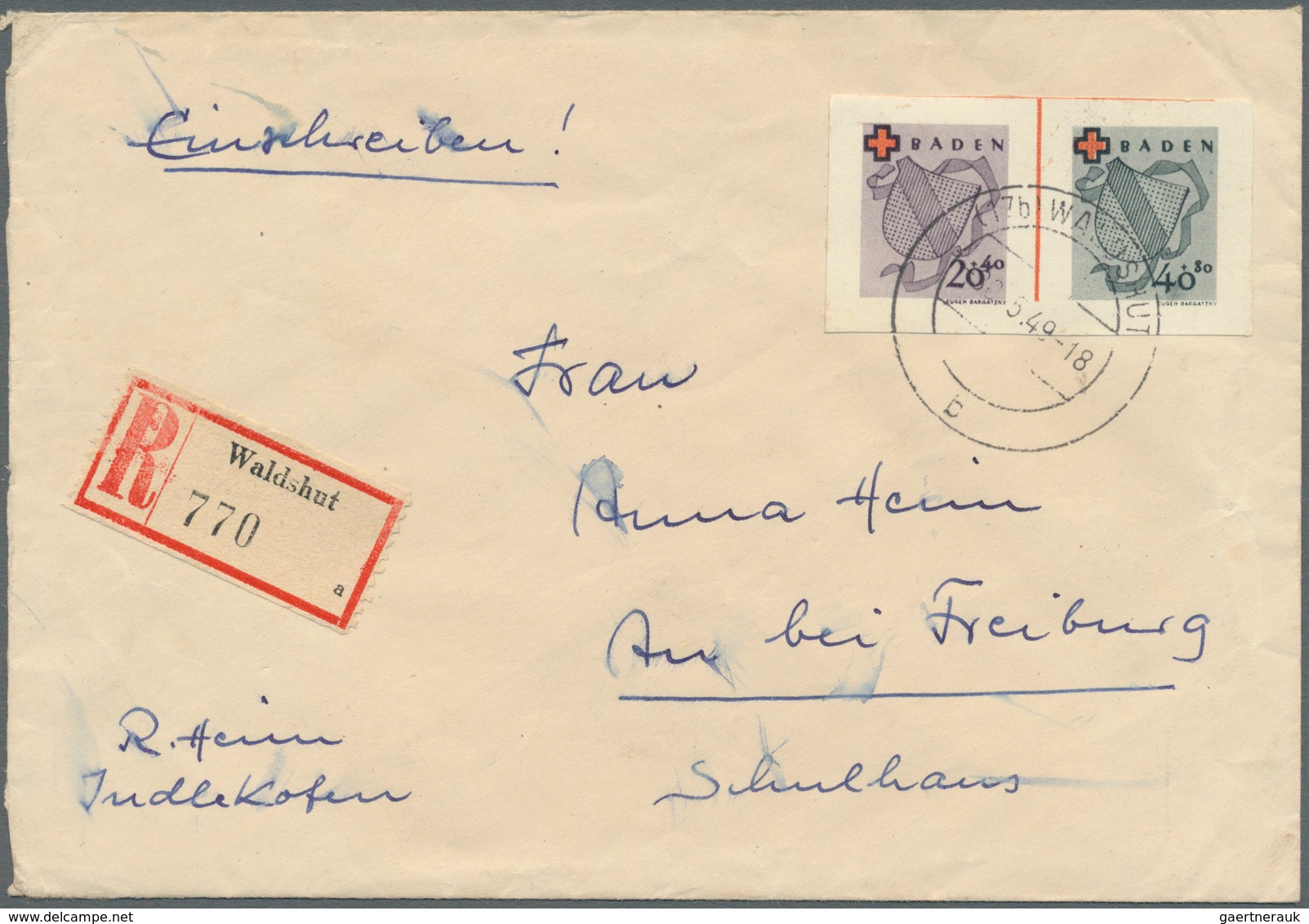 Französische Zone - Baden: 1949, 20 Pfg. Und 40 Pfg. Rotes Kreuz-Blockmarken Als Einheit Und Portoge - Altri & Non Classificati