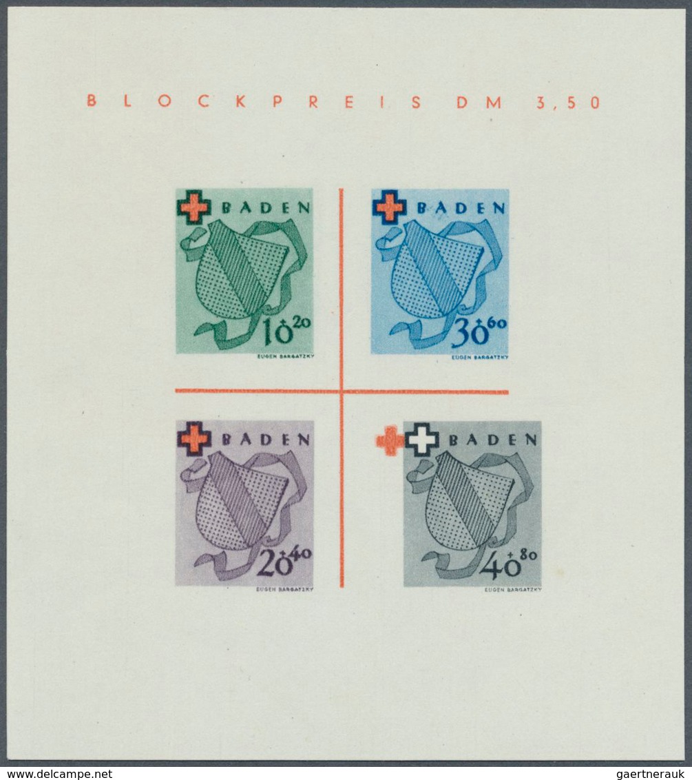 Französische Zone - Baden: 1949, Rot Kreuz-Block Mit Abart "40 Pfg. Wertstufe Stark Nach Rechts Vers - Altri & Non Classificati