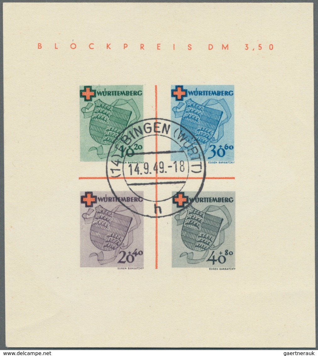 Französische Zone - Württemberg: 1949, Rotes Kreuz Block, Zentr. Gestempelt (14)EBINGEN, 14.9.49, Ta - Altri & Non Classificati