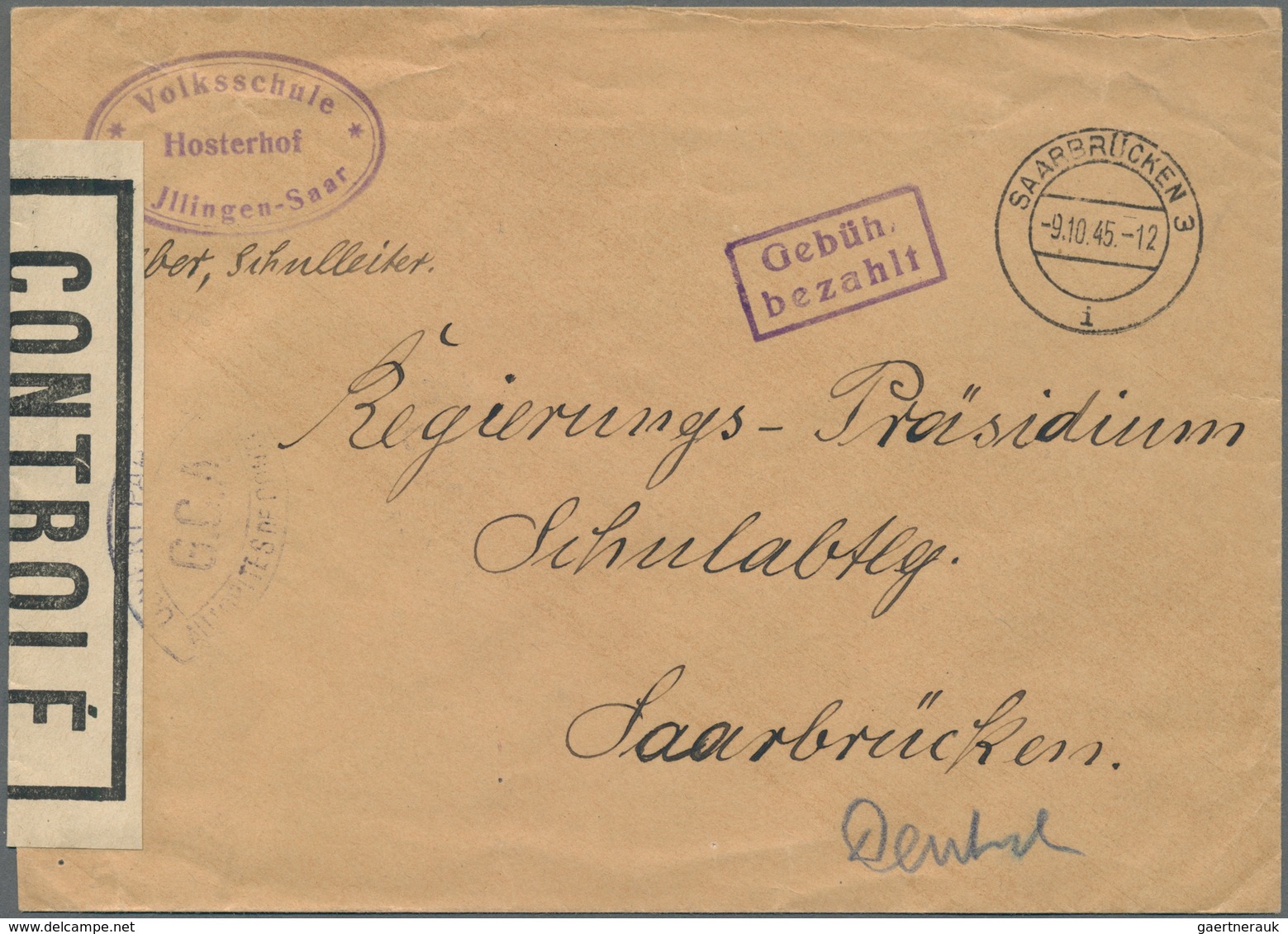 Französische Zone - Besonderheiten: 1945, Schwarzer Spitzovalstempel "G.C.A." Beidseitig Auf Verschl - Other & Unclassified