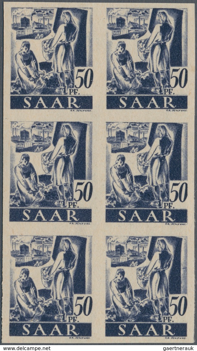 Saarland (1947/56): 1947, Freimarken 50 Pf "Saar I" UNGEZÄHNTER SECHSER-BLOCK Postfrisch, Einwandfre - Usati