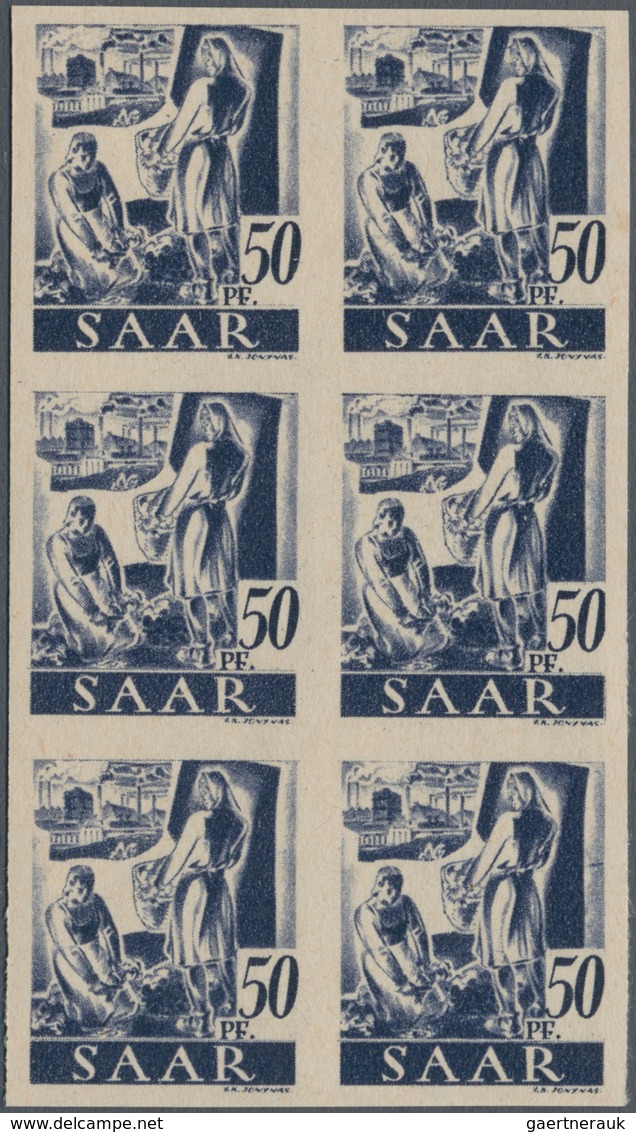 Saarland (1947/56): 1947, Freimarken 50 Pf "Saar I" UNGEZÄHNTER SECHSER-BLOCK Postfrisch, Einwandfre - Used Stamps