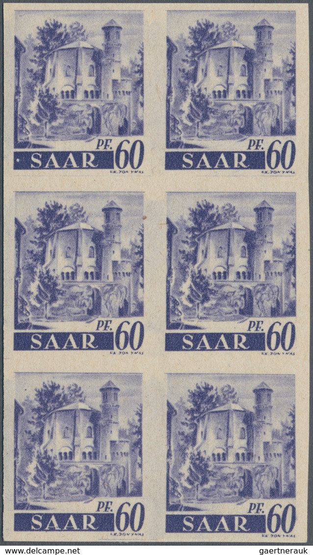 Saarland (1947/56): 1947, Freimarken 60 Pf "Saar I" UNGEZÄHNTER SECHSER-BLOCK Postfrisch, Einwandfre - Usati