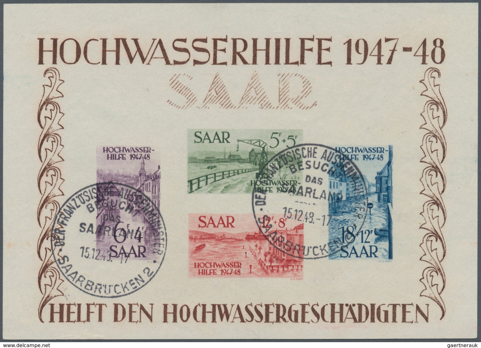 Saarland (1947/56): 1948, Hochwasserhilfe-Blockpaar, Jeweils Mit Sonderstempel "SAABRÜCKEN 2 DER FRA - Usados
