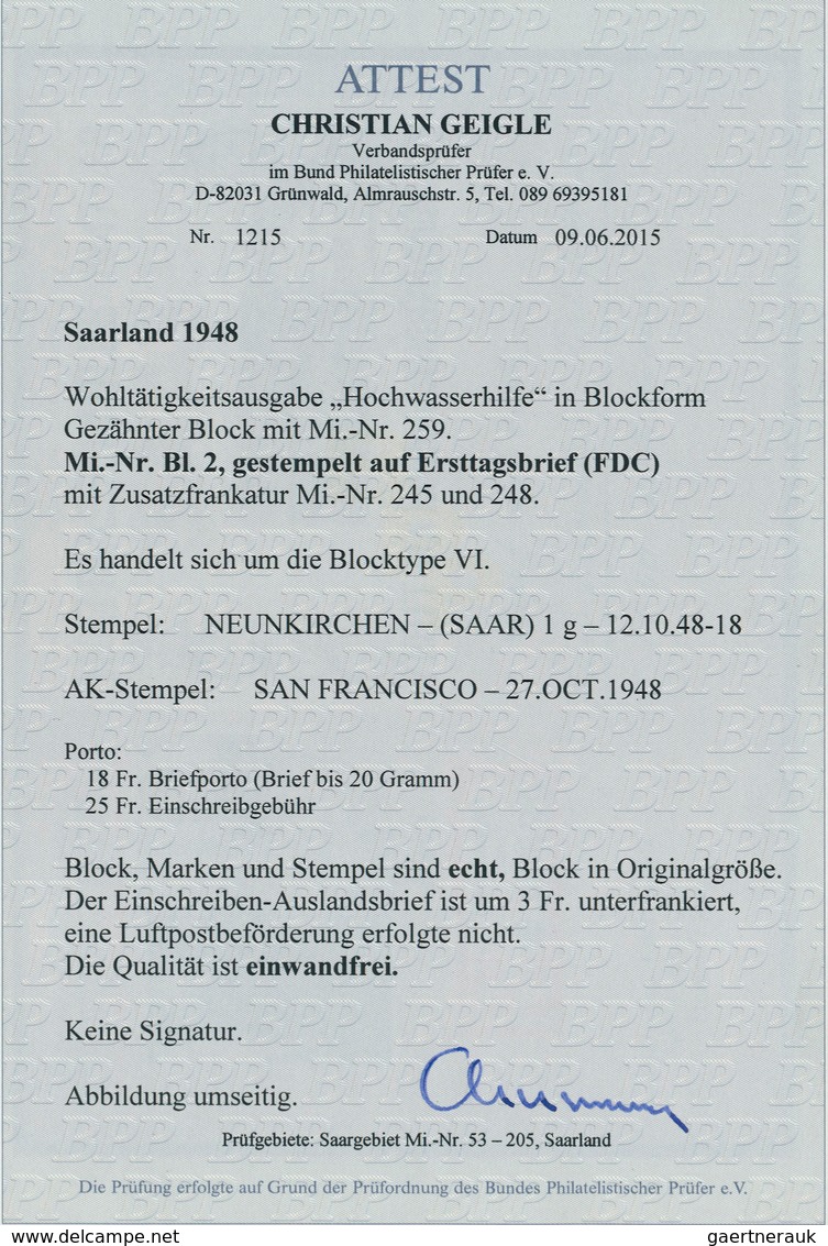 Saarland (1947/56): 1948, Block "Hochwasserhilfe", Blocktype VI Auf FDC Mit Zusatzfrankatur Von "NEU - Used Stamps