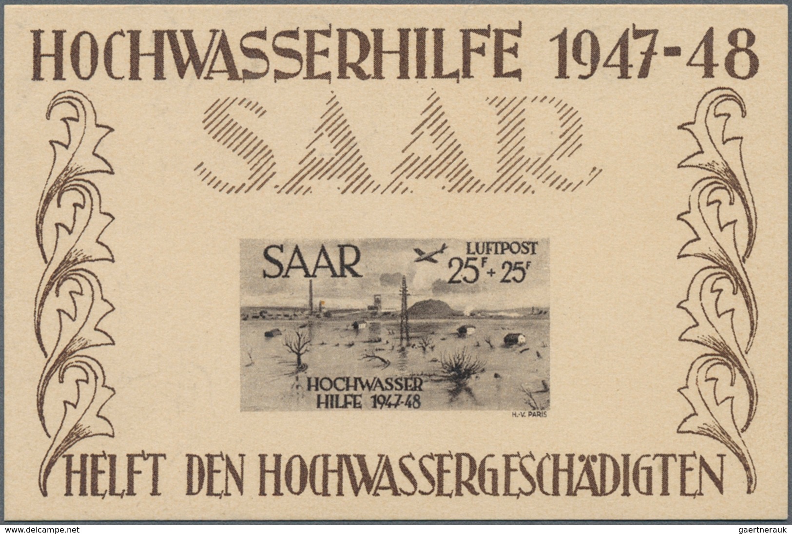 Saarland (1947/56): 1948, Hochwasser-Flugpostblock Als Ministerblock Auf Kartonpapier Ohne Gummierun - Used Stamps