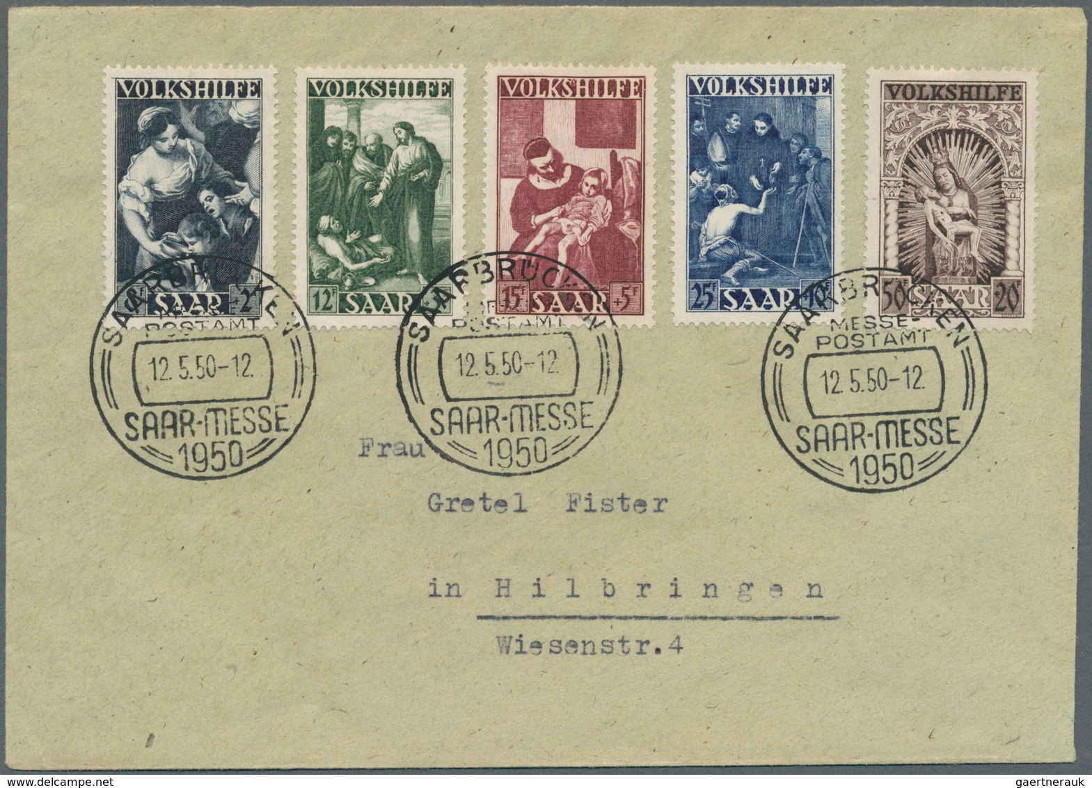 Saarland (1947/56): 1949, Volkshilfe, Satzfrankatur Auf Brief Von "SAARBRÜCKEN MESSE-POSTAMT 12.5.50 - Usati