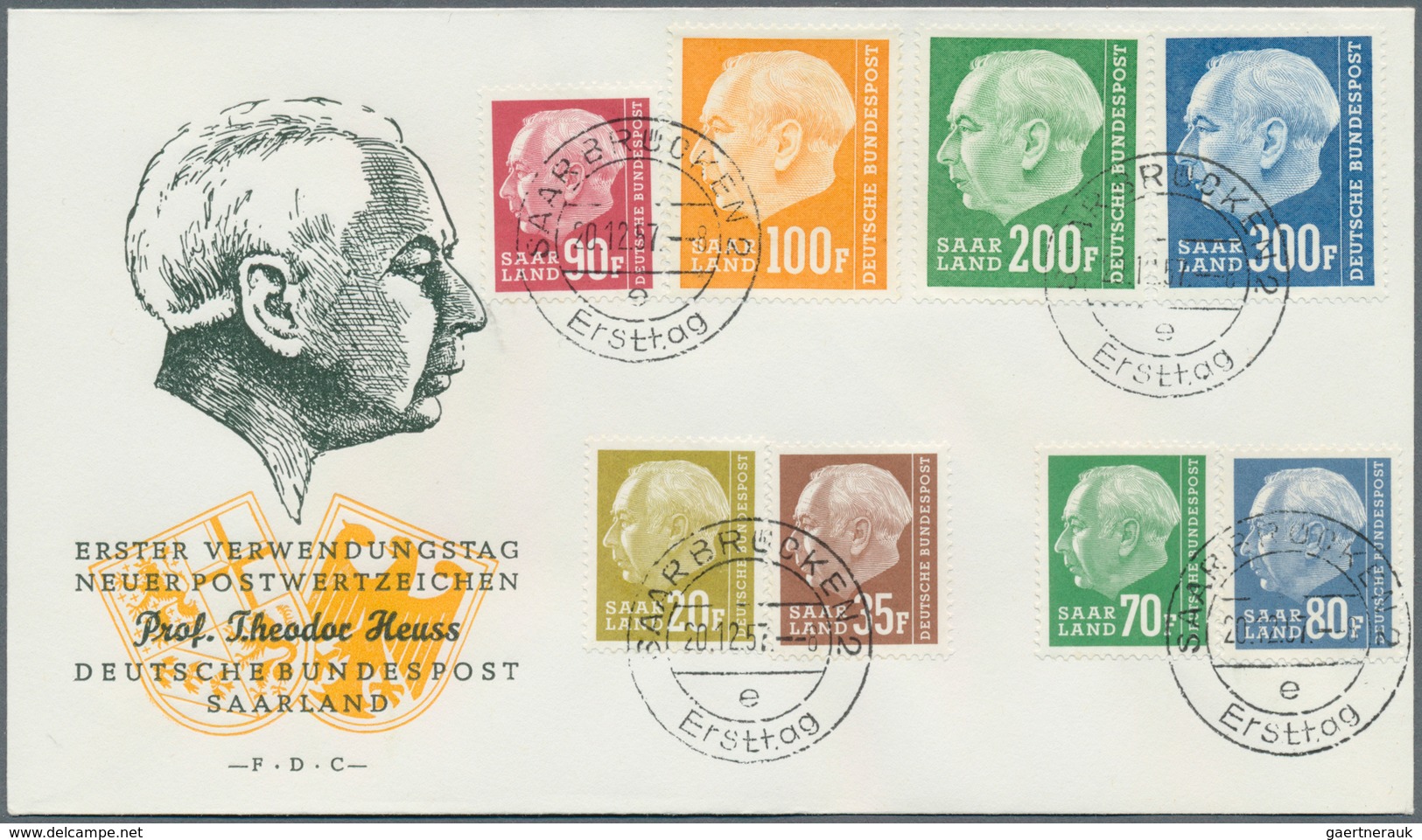 Saarland (1957/59) - OPD Saarbrücken: 1957, "Heuss II" Kompletter Satz Auf 3 FDC. Michel 425,- € - Altri & Non Classificati