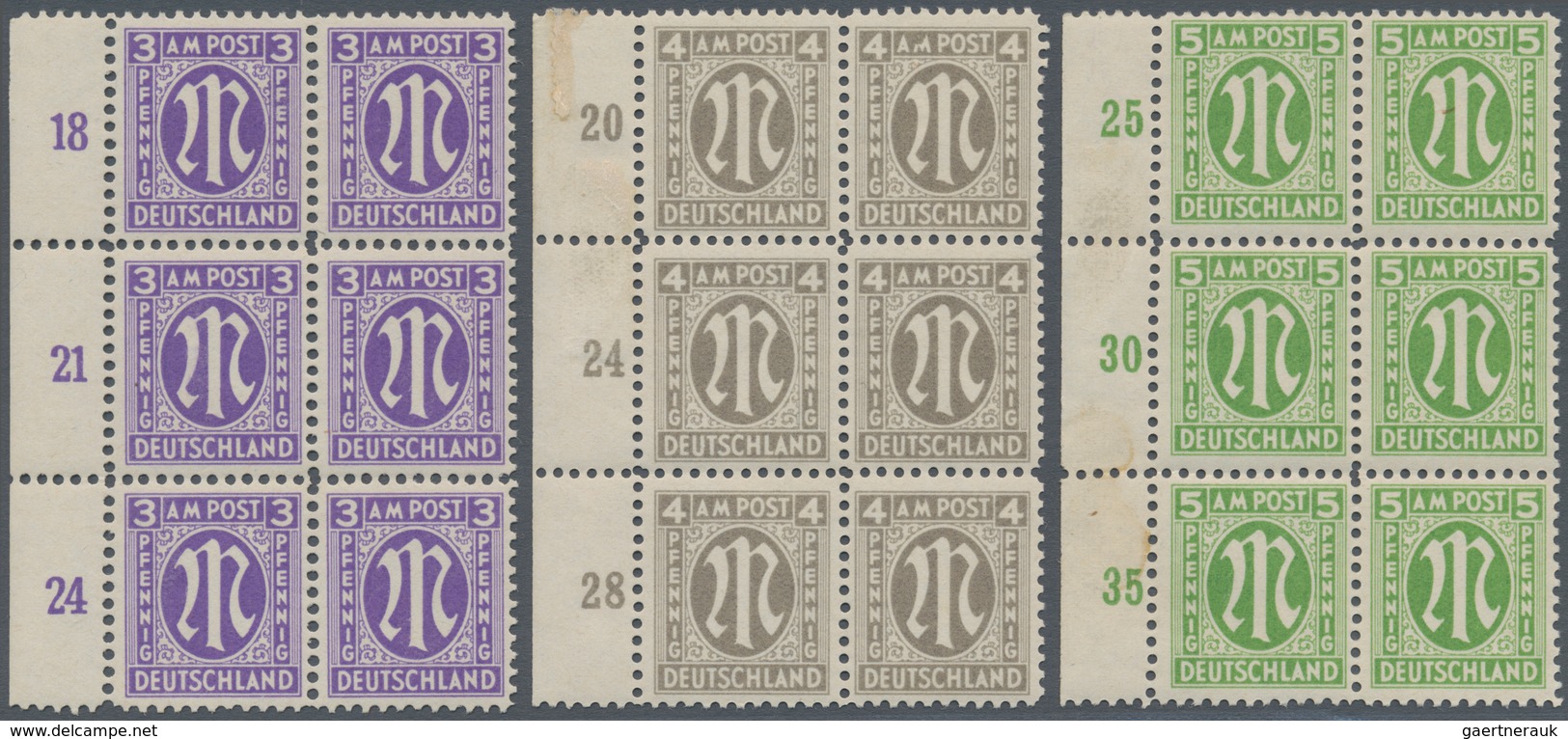Bizone: 1945, AM-Post Deutscher Druck, Probedrucke auf Papier x (Farbe im UV-Licht abweichend) gez.