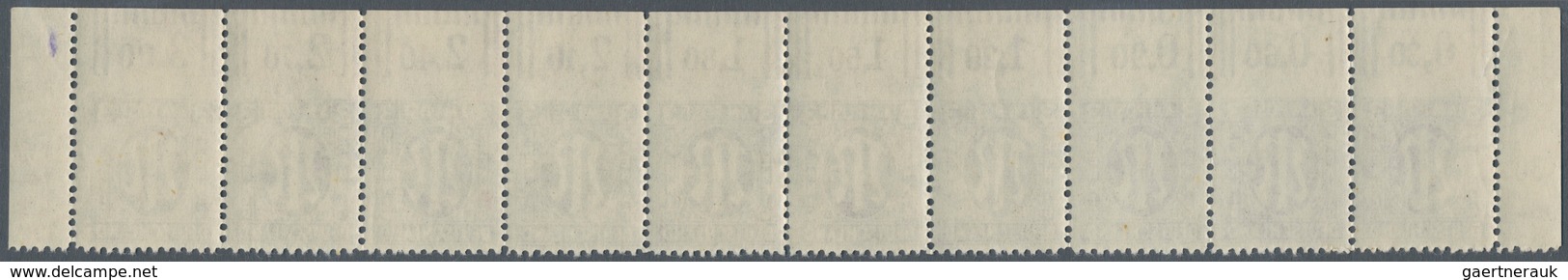 Bizone: 1945, AM-Post Deutscher Druck 3 Pfg. Grauviolett, Waagerechter Oberrand-10er-Streifen, Alle - Other & Unclassified