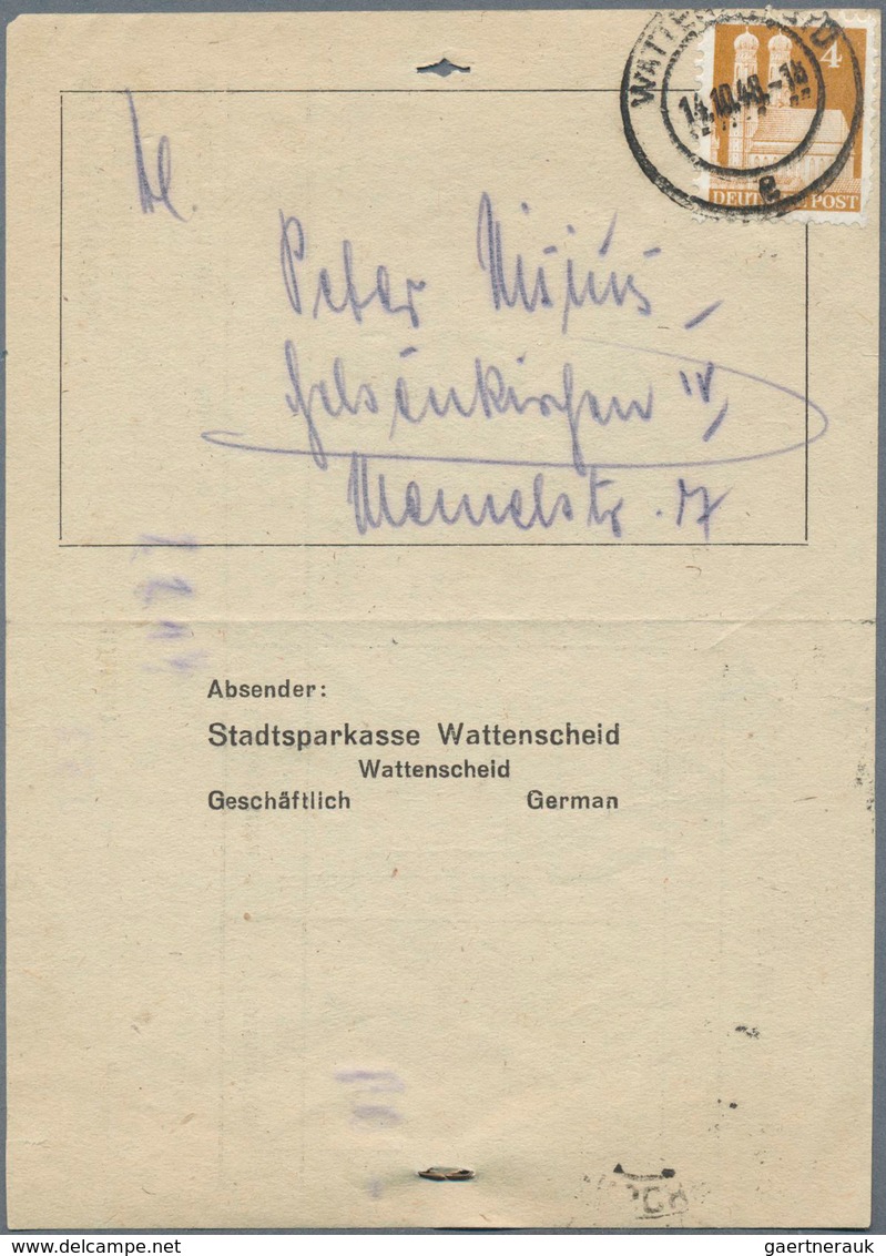 Bizone: 1948, 4 Pfg. Bauten Auf Drucksache Der Sparkasse Wattenscheid (abgesandt 14.10.48), In Der D - Altri & Non Classificati