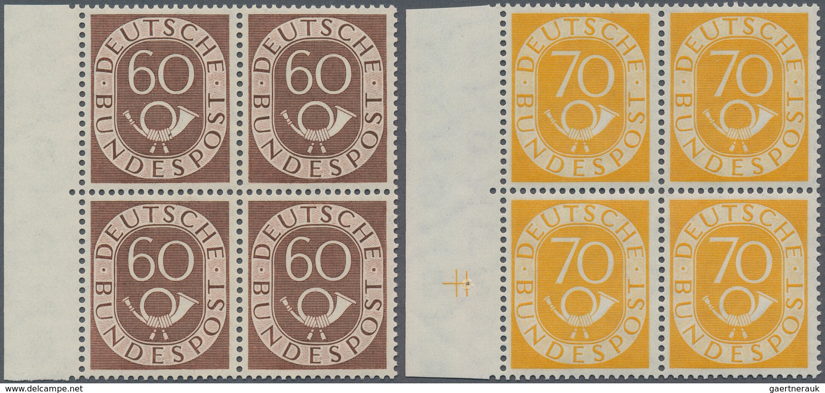 Bundesrepublik Deutschland: 1951, Freimarken Posthorn, Postfrischer Viererblock-Satz Einheitlich Vom - Collections