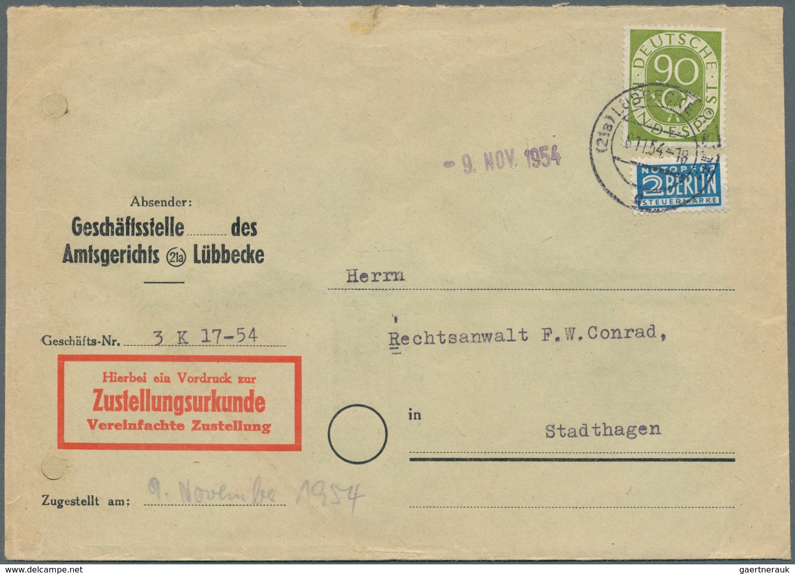 Bundesrepublik Deutschland: 1951, Posthorn 75 Pfg. auf Einschreib-Fernbrief-Eigenhändig aus Paderbor