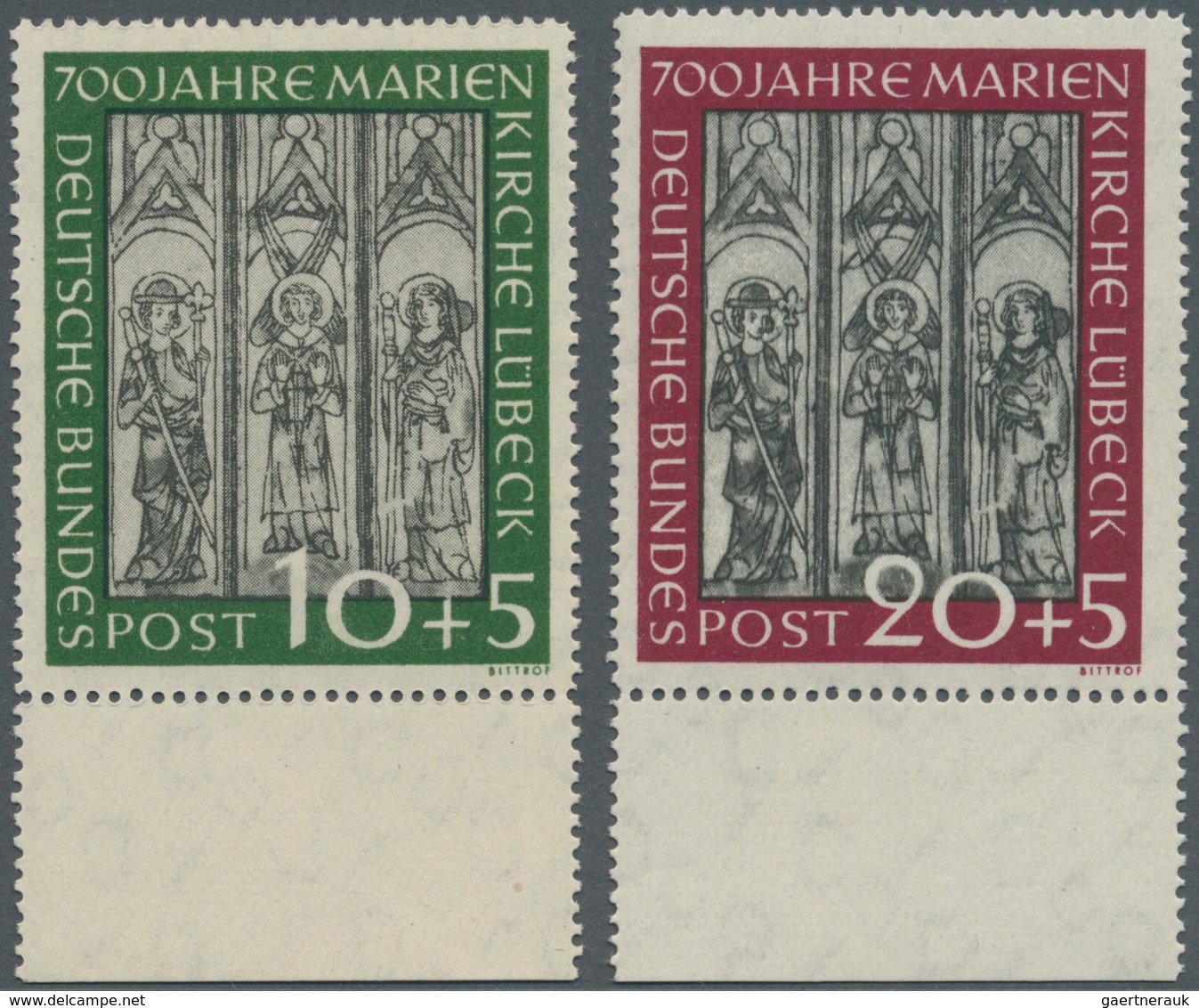 Bundesrepublik Deutschland: 1951, Marienkirche, Kompl. Satz, Dabei Die 20+5 Pf Mit Plattenfehler I " - Collections