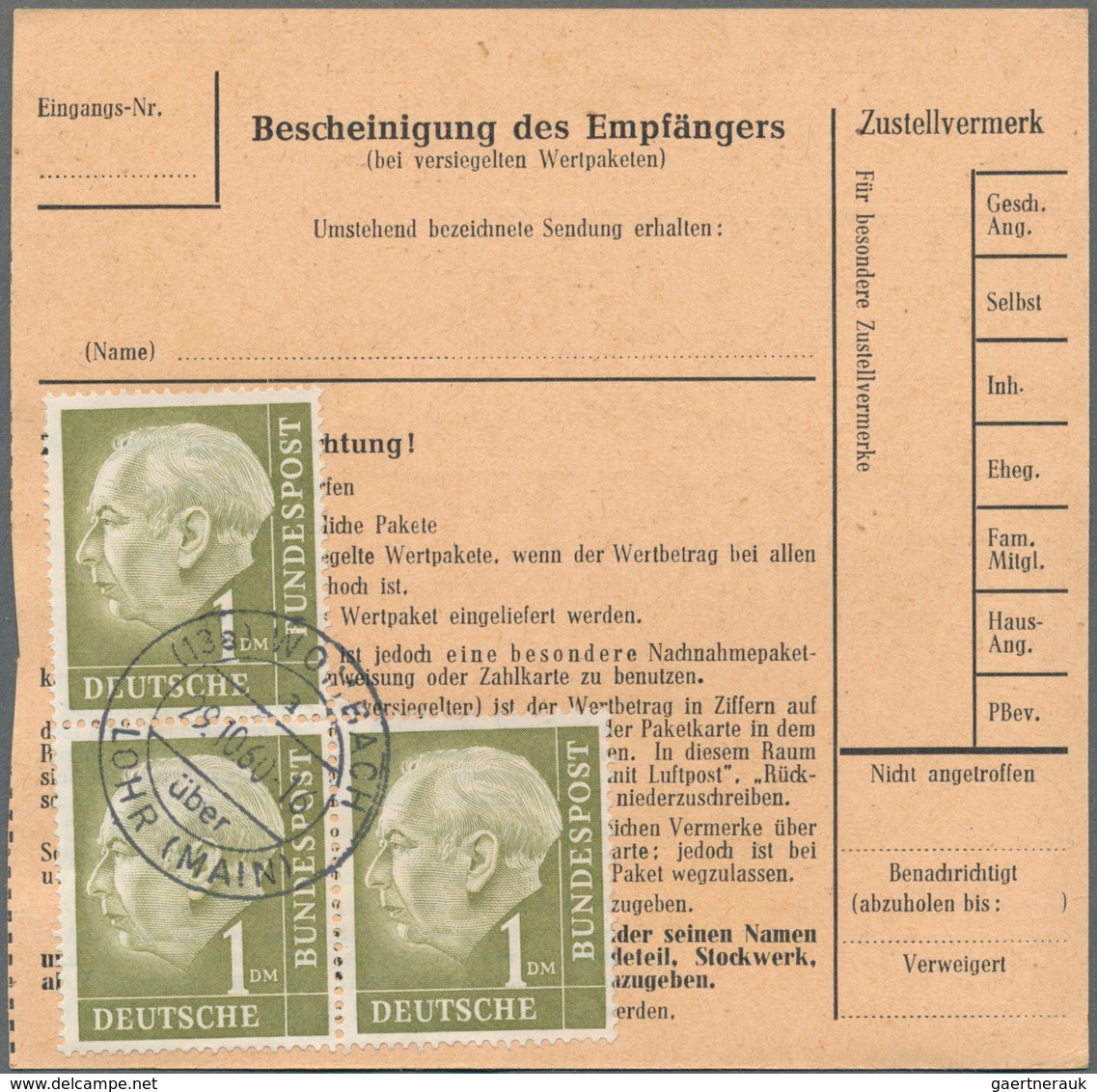 Bundesrepublik Deutschland: 1954, Freimarken "Bundespräsident Heuss (I)", 3 X 1 DM, Davon Einmal Im - Collections