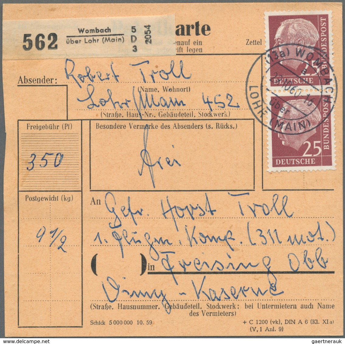 Bundesrepublik Deutschland: 1954, Freimarken "Bundespräsident Heuss (I)", 3 X 1 DM, Davon Einmal Im - Collections