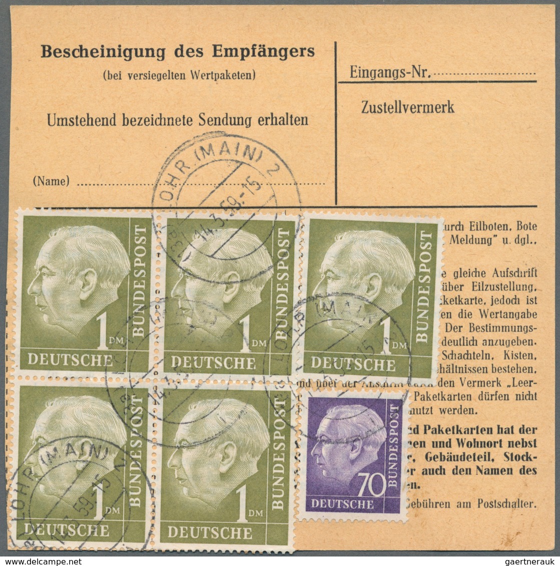 Bundesrepublik Deutschland: 1954, Freimarken "Bundespräsident Heuss (I)", 5 X 1 DM, Davon Einmal Im - Collections