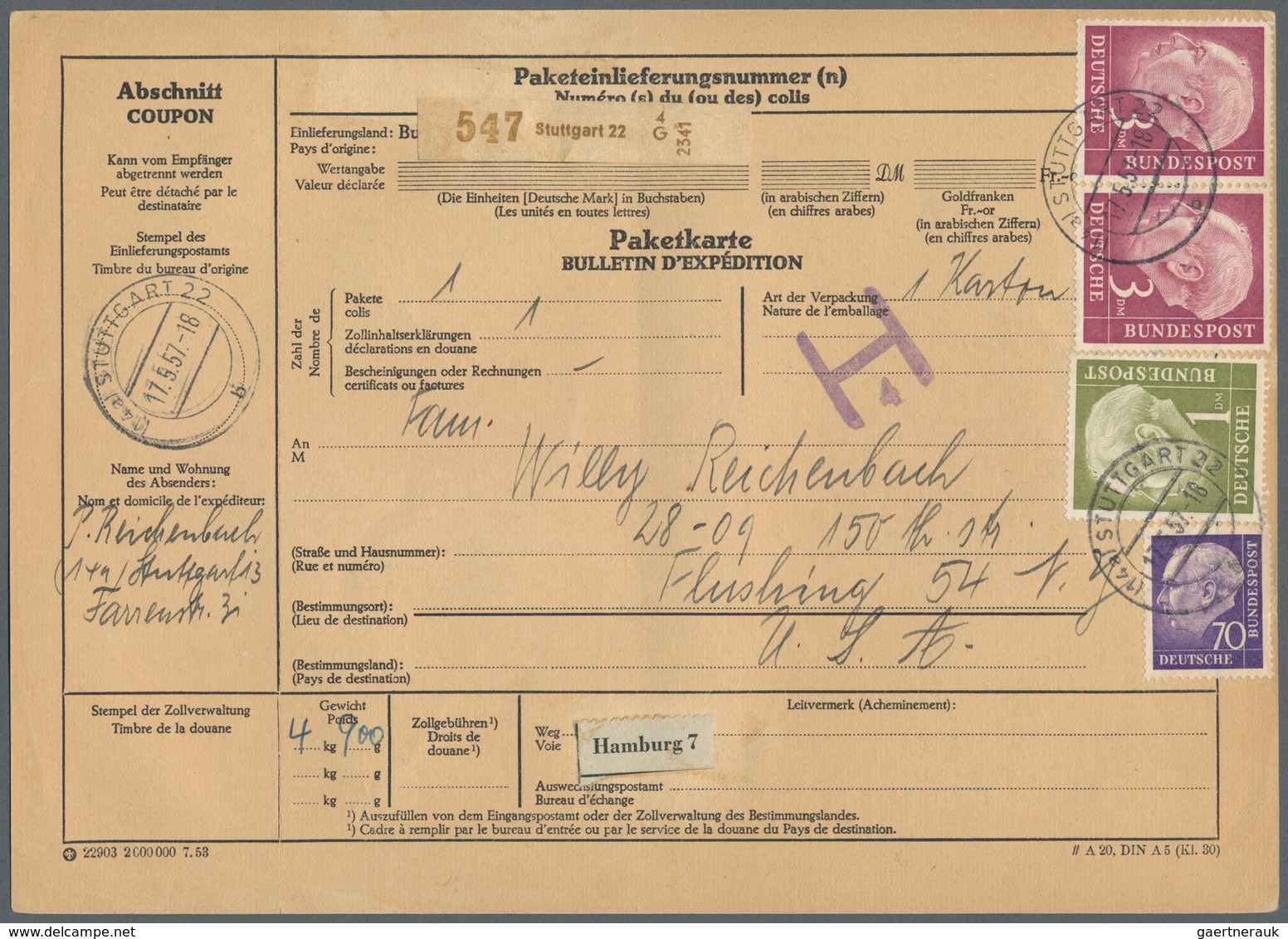 Bundesrepublik Deutschland: 1954, Heuss I: 1 DM Viererblock, 2 DM Waagrechtes Paar Und 3 DM Waagrech - Colecciones