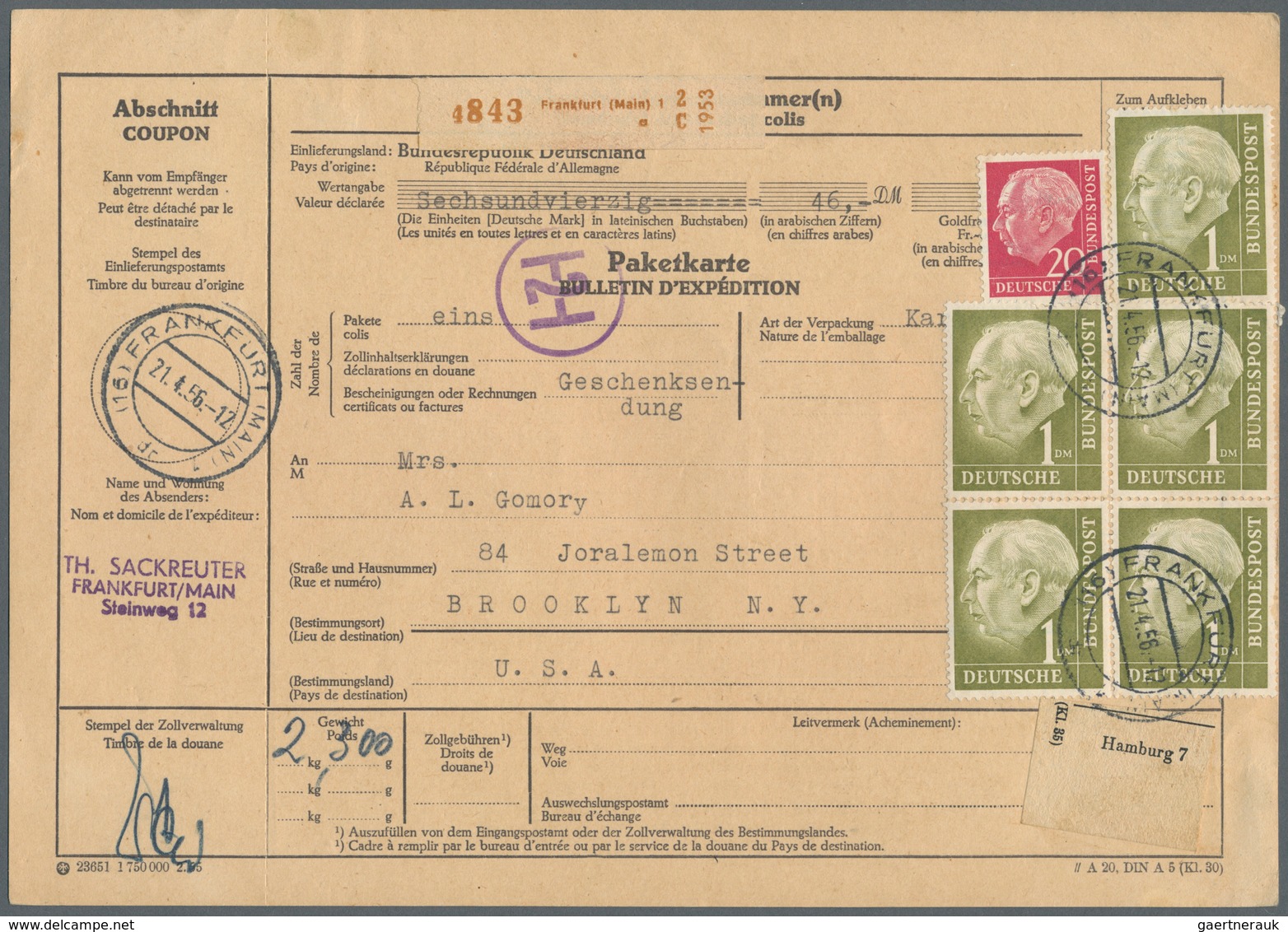 Bundesrepublik Deutschland: 1954, Heuss I: 1 DM Viererblock, 2 DM Waagrechtes Paar Und 3 DM Waagrech - Colecciones