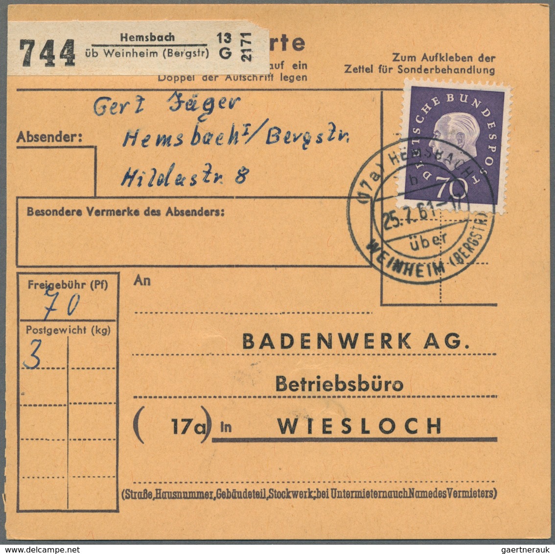 Bundesrepublik Deutschland: 1959, HEUSS MADAILLON, Drei Belege Mit 40 Pfg. Waag. Paar In MiF Auf Aus - Colecciones