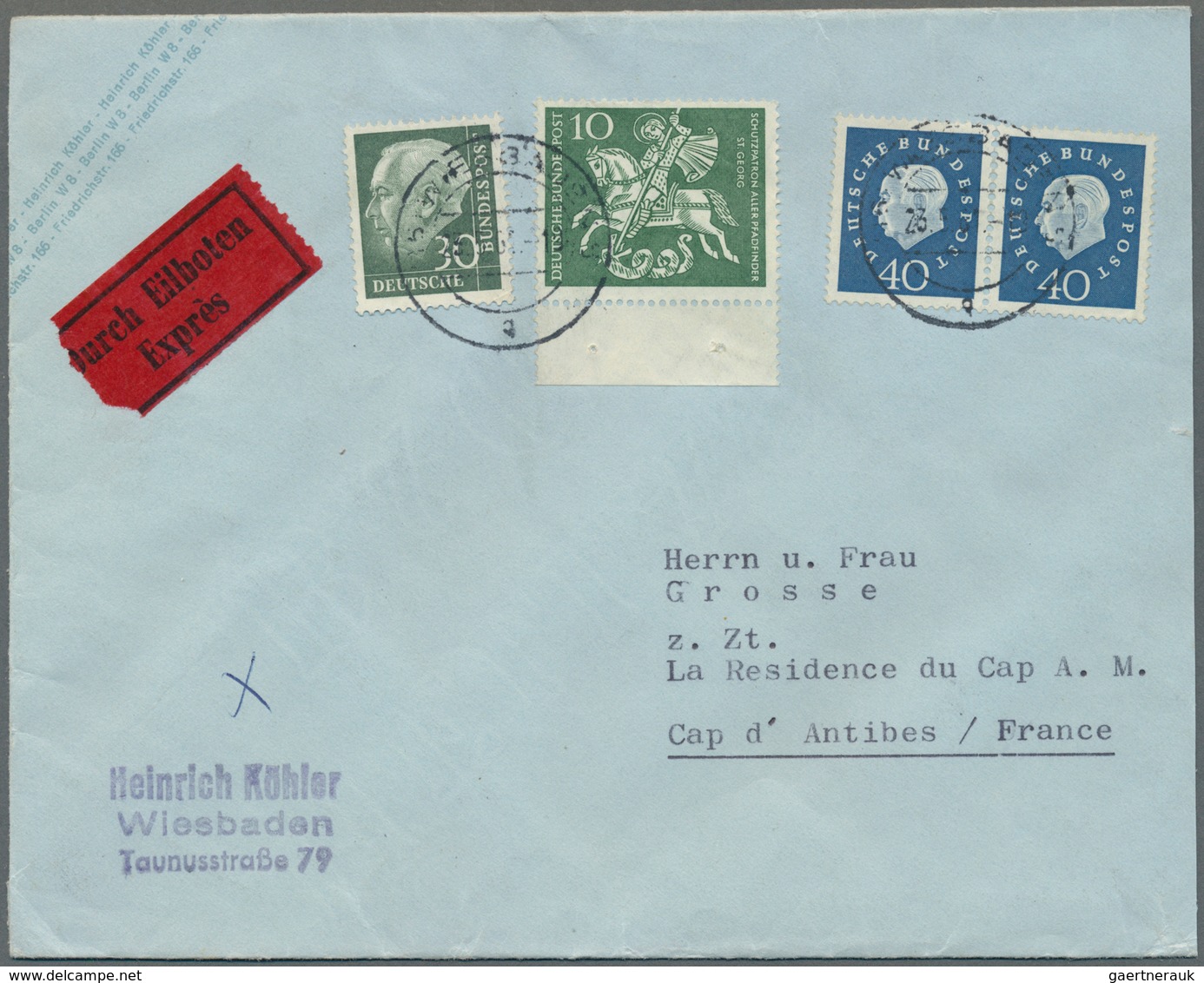 Bundesrepublik Deutschland: 1959, HEUSS MADAILLON, Drei Belege Mit 40 Pfg. Waag. Paar In MiF Auf Aus - Collections