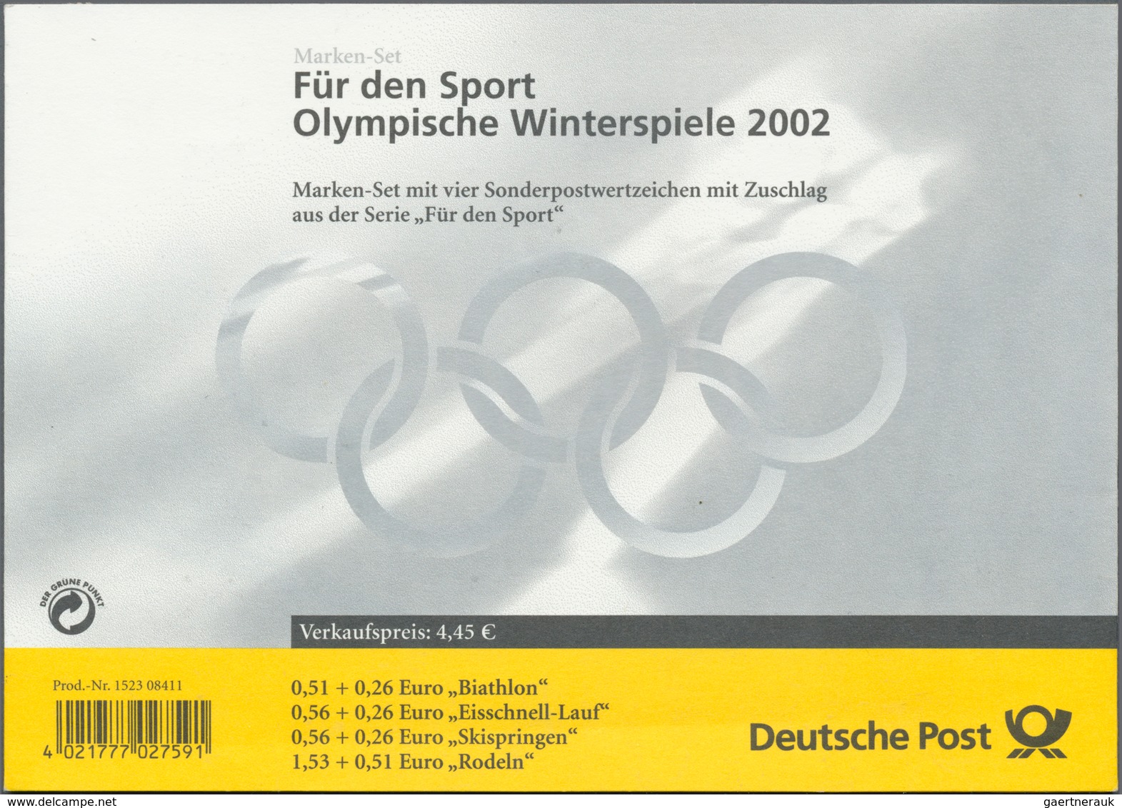 Bundesrepublik Deutschland: 2002. Heftchenblatt 46 Aus Markenheft 47 "Olympische Winterspiele, Salt - Collections