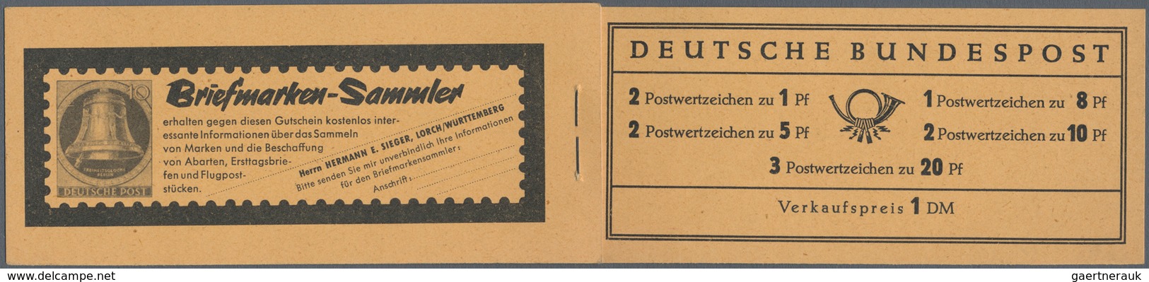 Bundesrepublik - Markenheftchen: 1960, Heuss Markenheftchen Mit Liegendem Wasserzeichen, Deckel Gefa - Altri & Non Classificati