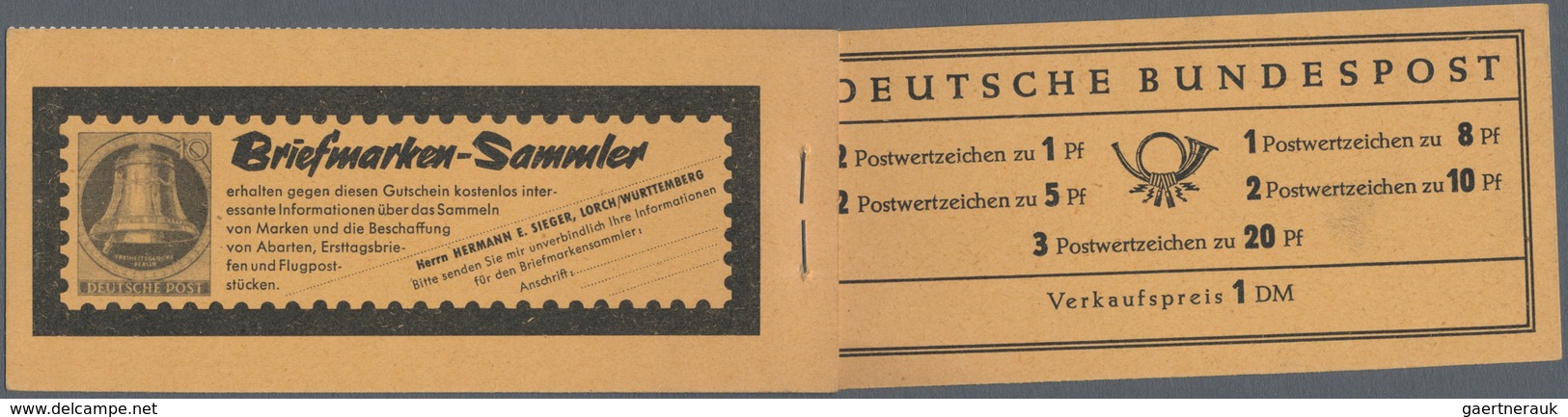 Bundesrepublik - Markenheftchen: 1960, Heuss Markenheftchen Mit Liegendem Wasserzeichen, Deckel Gefa - Altri & Non Classificati