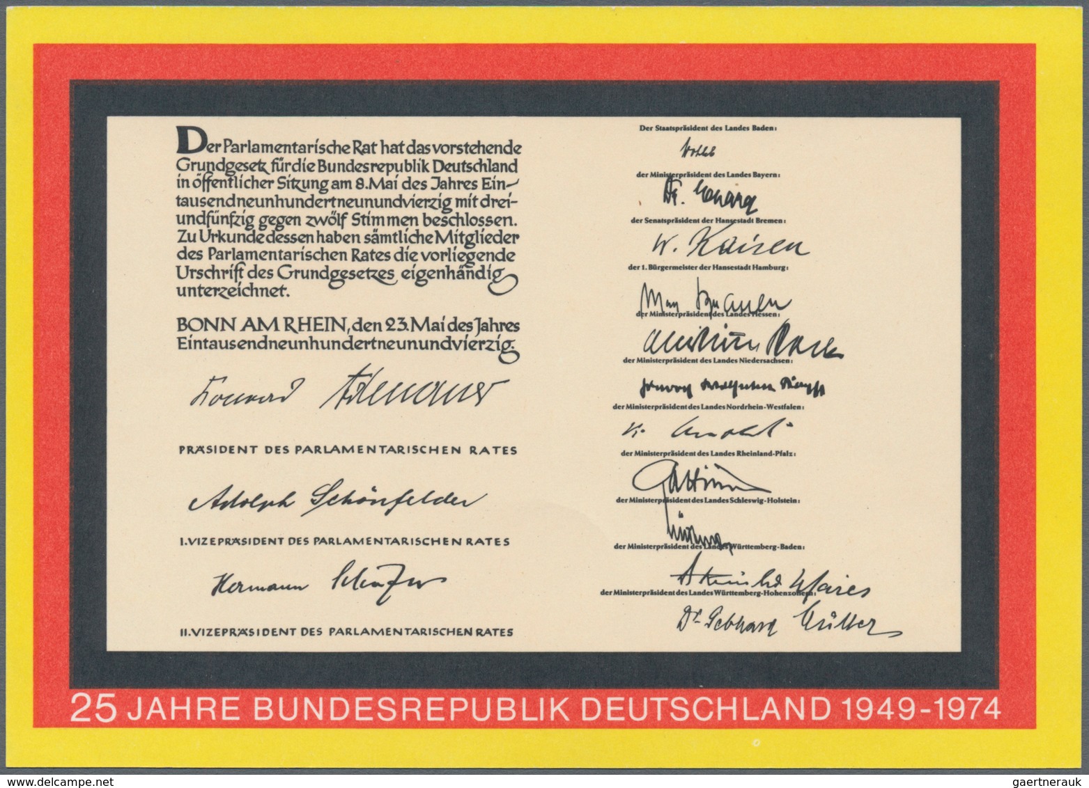 Bundesrepublik - Ganzsachen: 1974, "25 Jahre Bundesrepublik", Ganzsachenkarte Mit Sonderwert-Stempel - Altri & Non Classificati