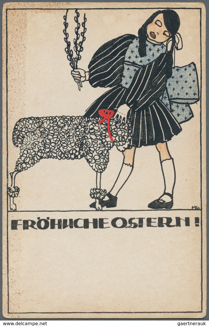 Ansichtskarten: Künstler / Artists: WIENER WERKSTÄTTE, WW 797 Maria Likarz "FRÖHLICHE OSTERN", Ungeb - Non Classificati