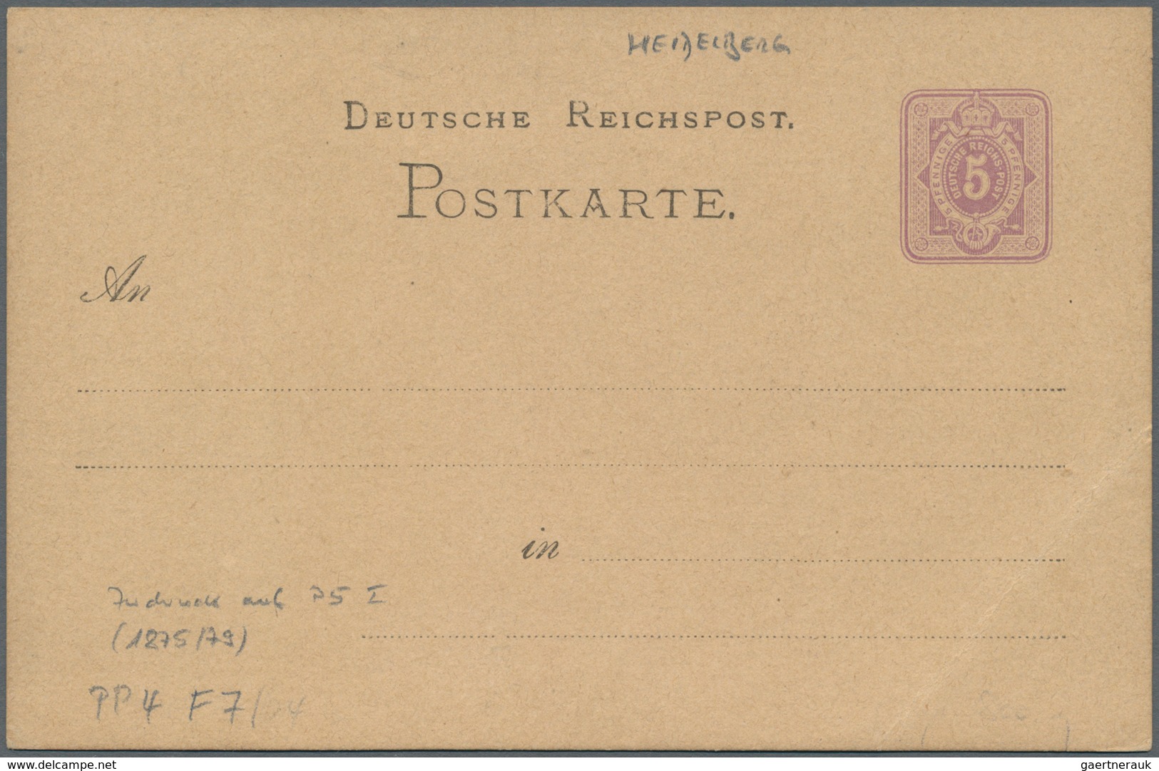 Ansichtskarten: Vorläufer: 1879 Ca., HEIDELBERG DAS GROSSE FASS, Vorläuferkarte 5 Pf. Lila Als Priva - Non Classificati