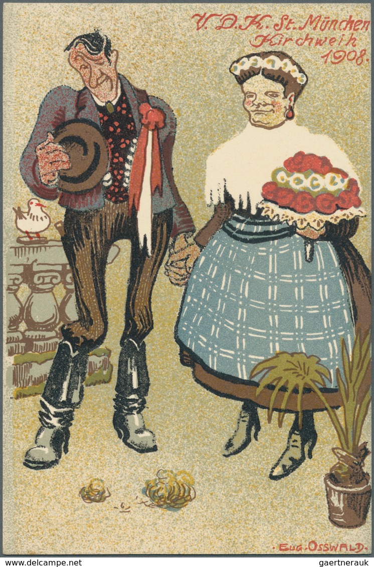 Ansichtskarten: Bayern: MÜNCHEN/"Bauern-Kita": 1905, "Mina Und Lisl Auf Der Bauern-Kirta", Handgemal - Other & Unclassified