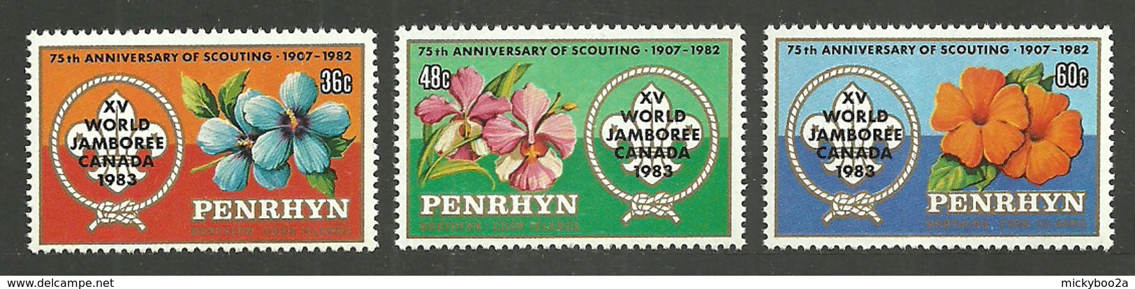 PENRHYN 1983 BOY SCOUTS FLOWERS ALBERTA OVERPRINT SET & M/SHEET MNH - Penrhyn