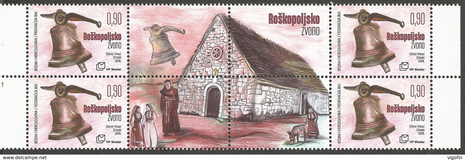 BHHB 2018-479, BELL OF ROŠKOPOLJE, BOSNA AND HERCEGOVINA HERCEGBOSNA CROAT, 4 X 1v + Labels, MNH - Bosnia And Herzegovina