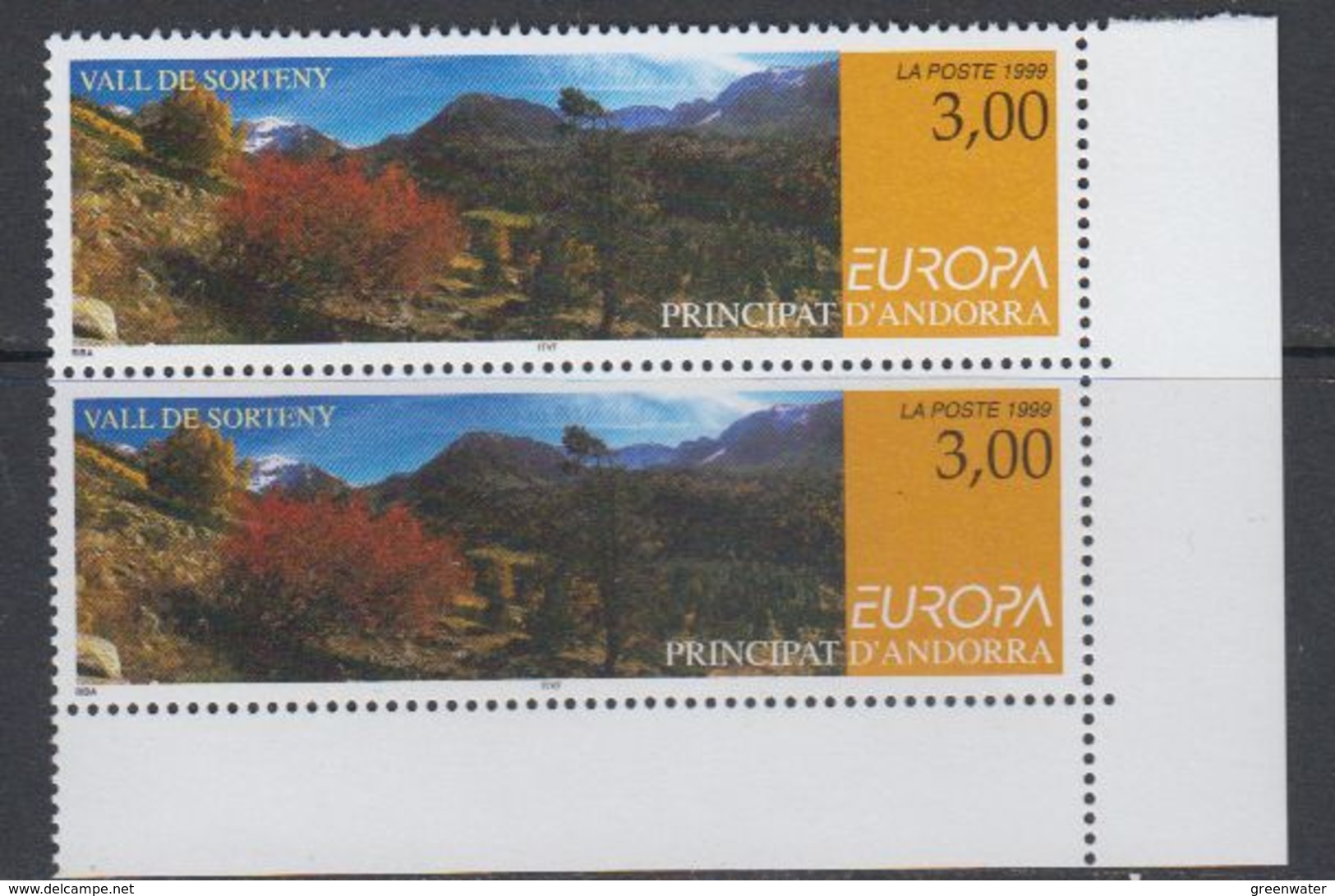 Europa Cept 1999 Andorra Fr 1v (pair, Corner) ** Mnh (40654E) - 1999