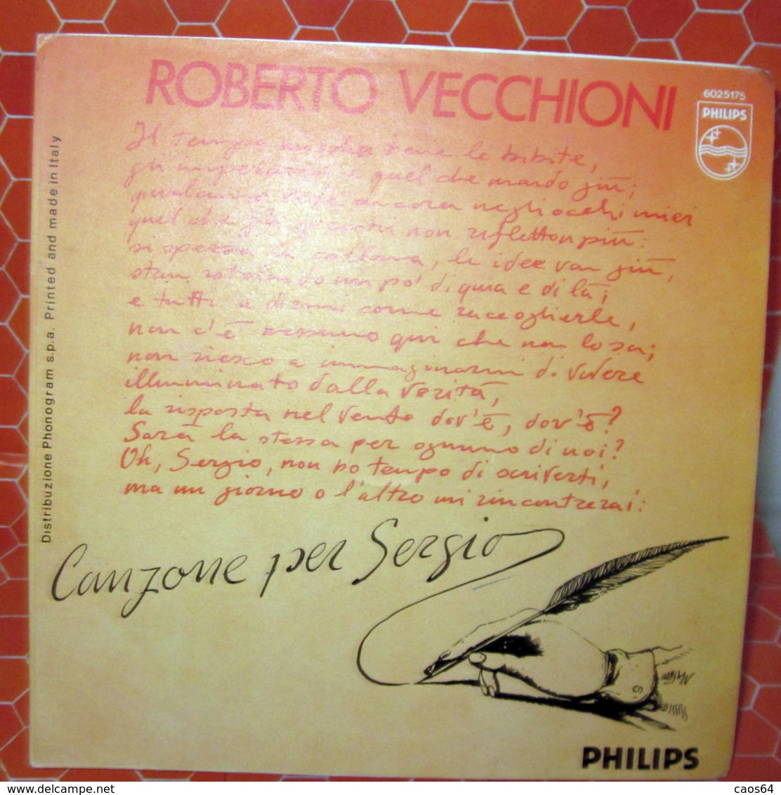 ROBERTO VECCHIONI SAMARCANDA  COVER NO VINYL 45 GIRI - 7" - Accessoires, Pochettes & Cartons