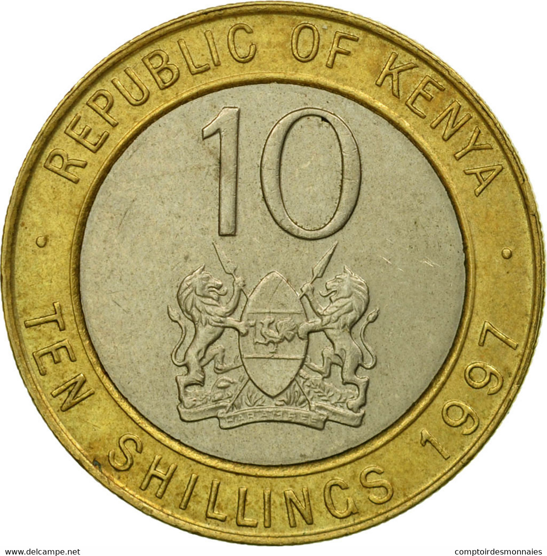 Monnaie, Kenya, 10 Shillings, 1997, British Royal Mint, TTB, Bi-Metallic, KM:27 - Kenya