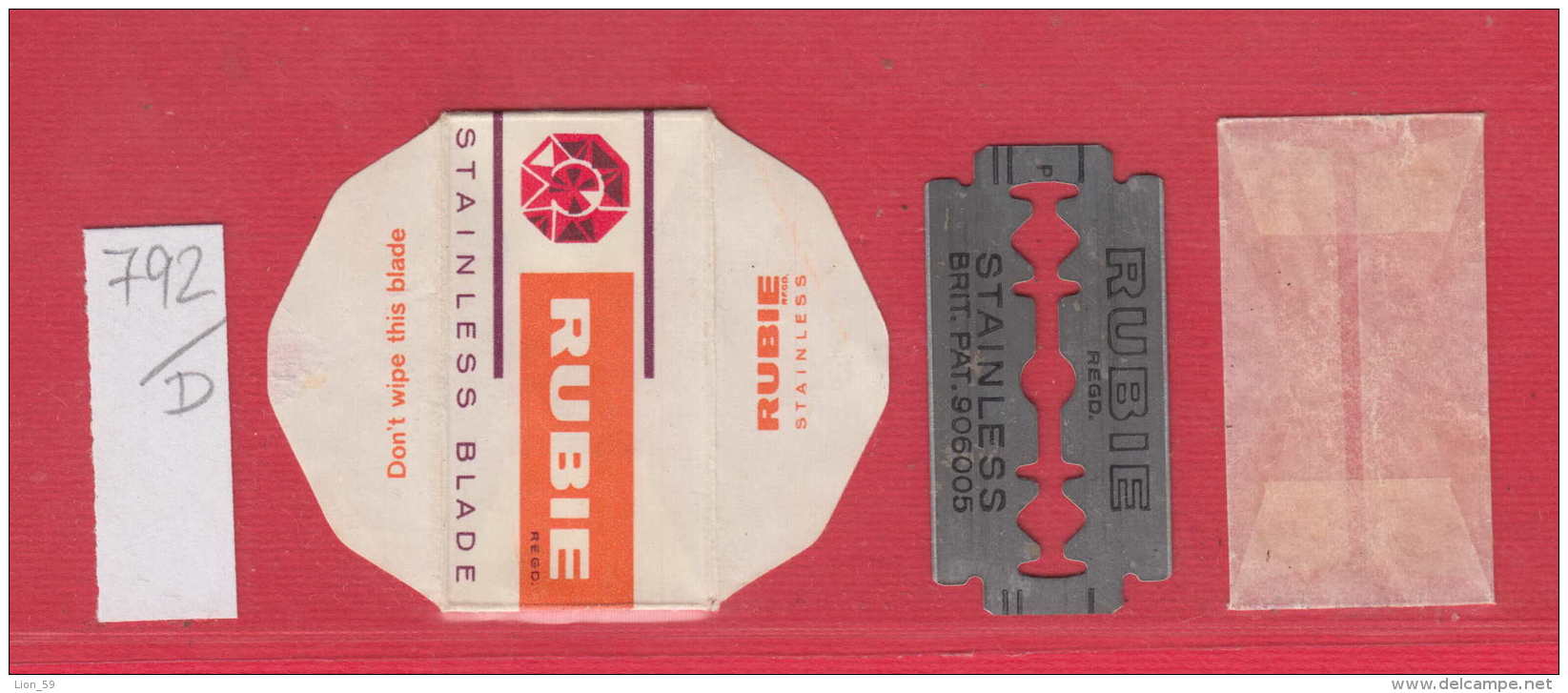 D792 / RUBIE STAINLESS BLADE  , Wrapper + Razor Blade , Lame Rasoir , Lamette Lametta , - Razor Blades