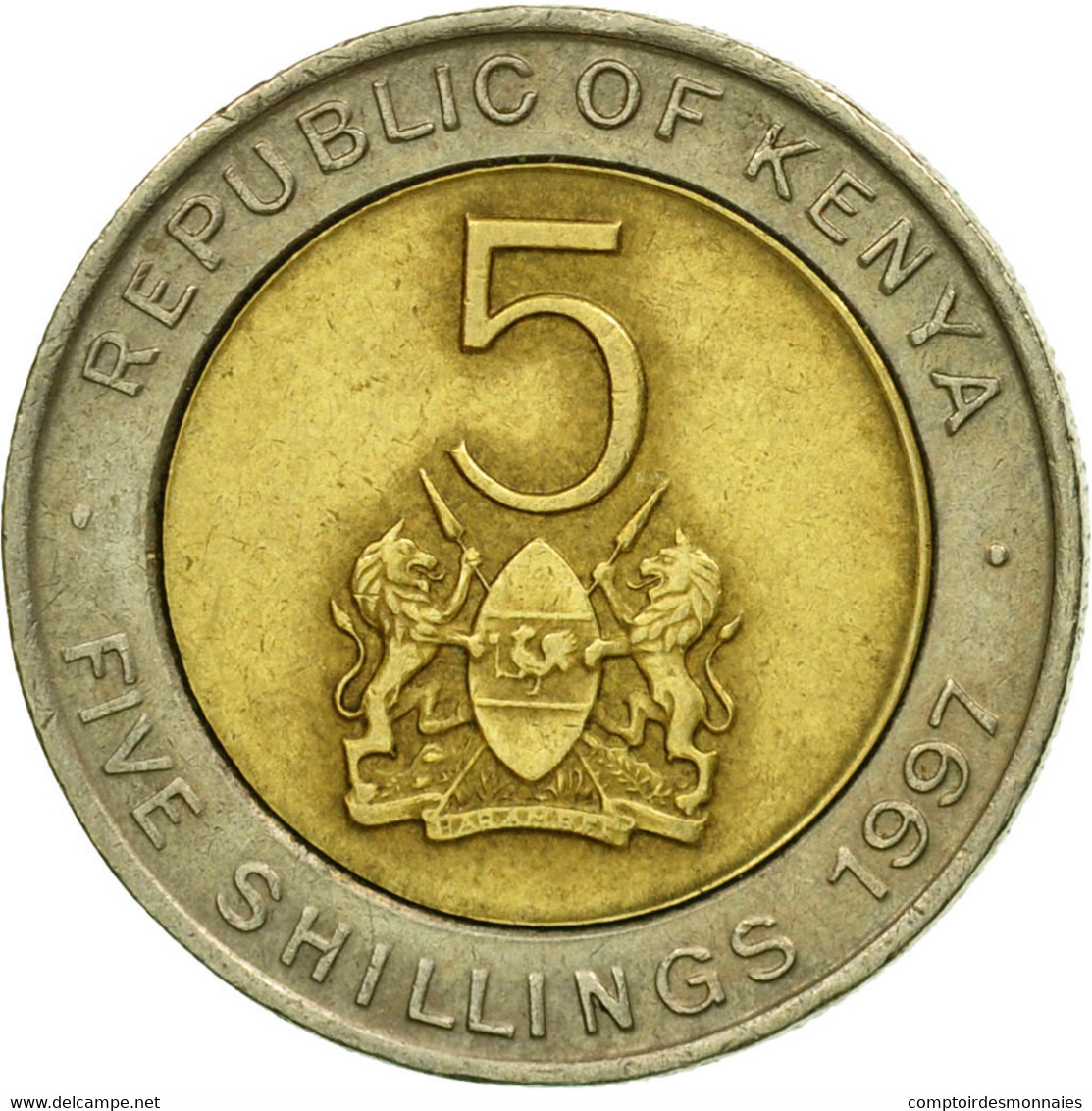 Monnaie, Kenya, 5 Shillings, 1997, British Royal Mint, TTB, Bi-Metallic, KM:30 - Kenya