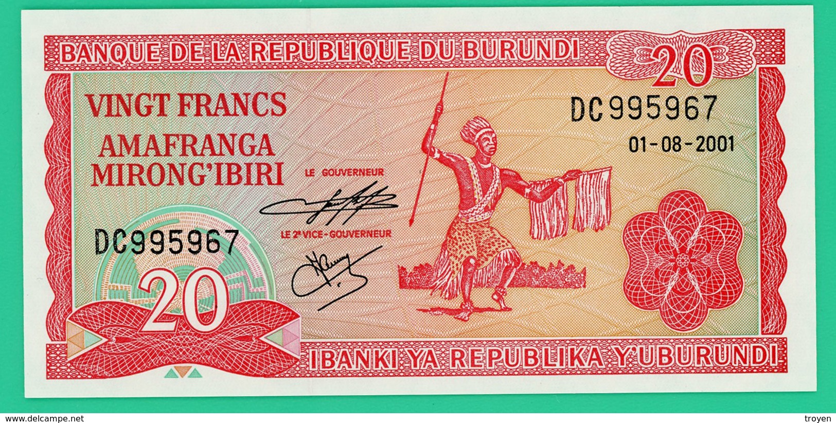 20 Francs - Burundi - 2001 - N° DC 995967 -  Neuf - - Burundi