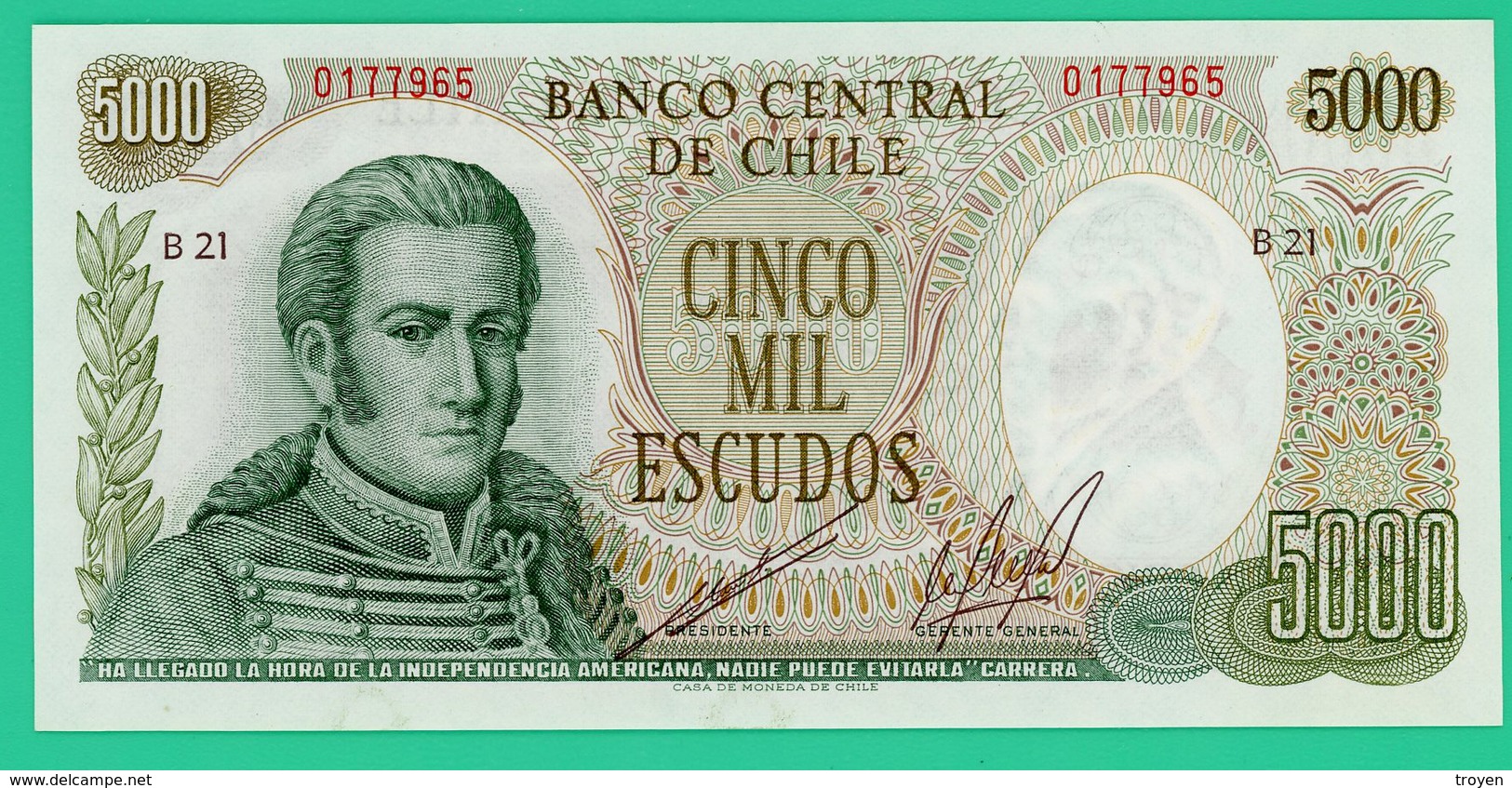 5000 Escudos - Chili - N° 0177965  B21 - 1973 -  Neuf - - Chili