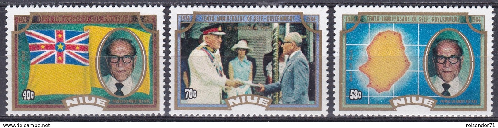 Niue 1984 Geschichte History Selbstverwaltung Autonomy Politiker Politicans Rex Blundell Flaggen Flags, Mi. 590-2 ** - Niue
