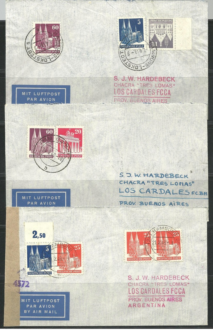 (488) 1949,  7 Bautenbriefe MiF, Luftpost Nach Argentinien/ Brasilien, Dabei 1x - Sonstige & Ohne Zuordnung